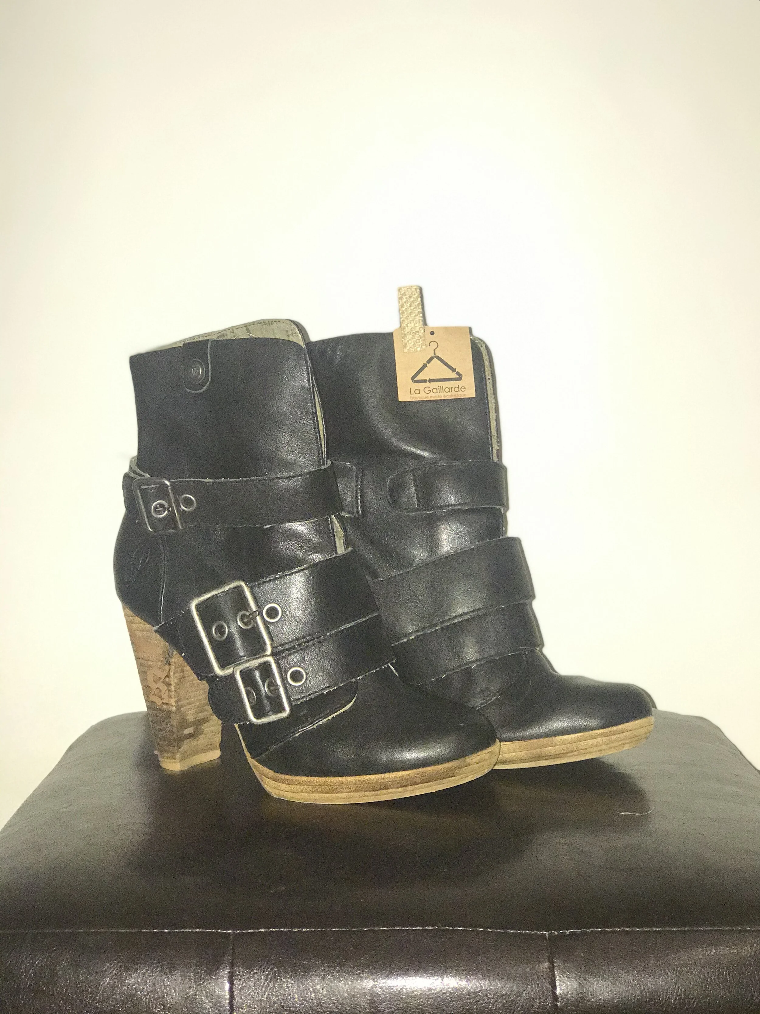 Bottes - Botillons cuir noirs London Overground 
