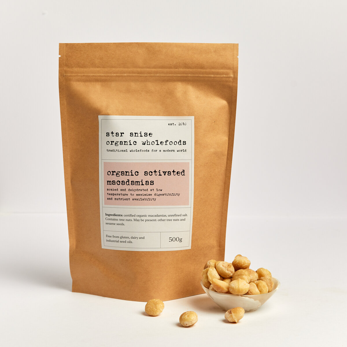 500g bag of activated macadamia nuts made with unrefined salt