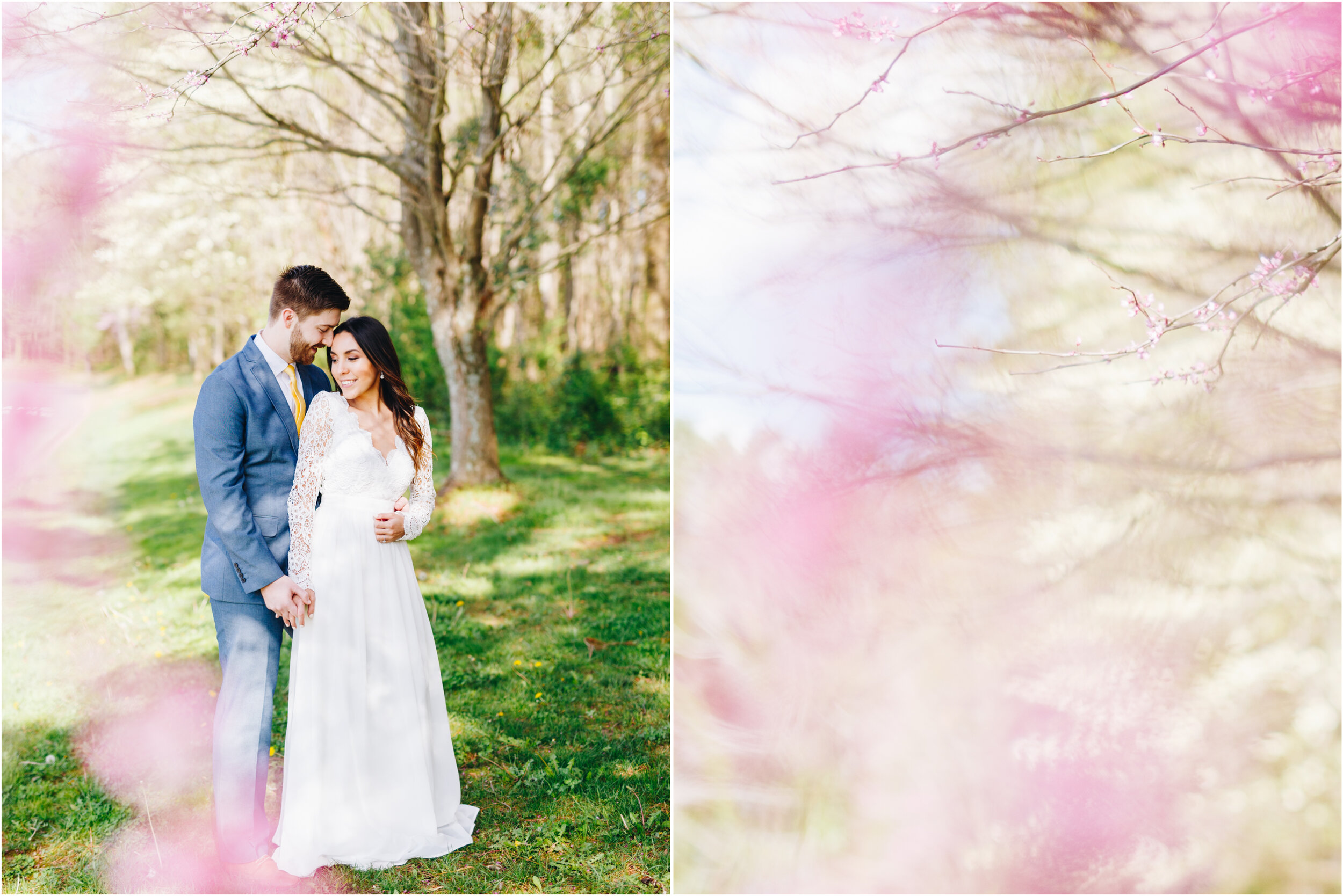 Pink flowers wedding portraits