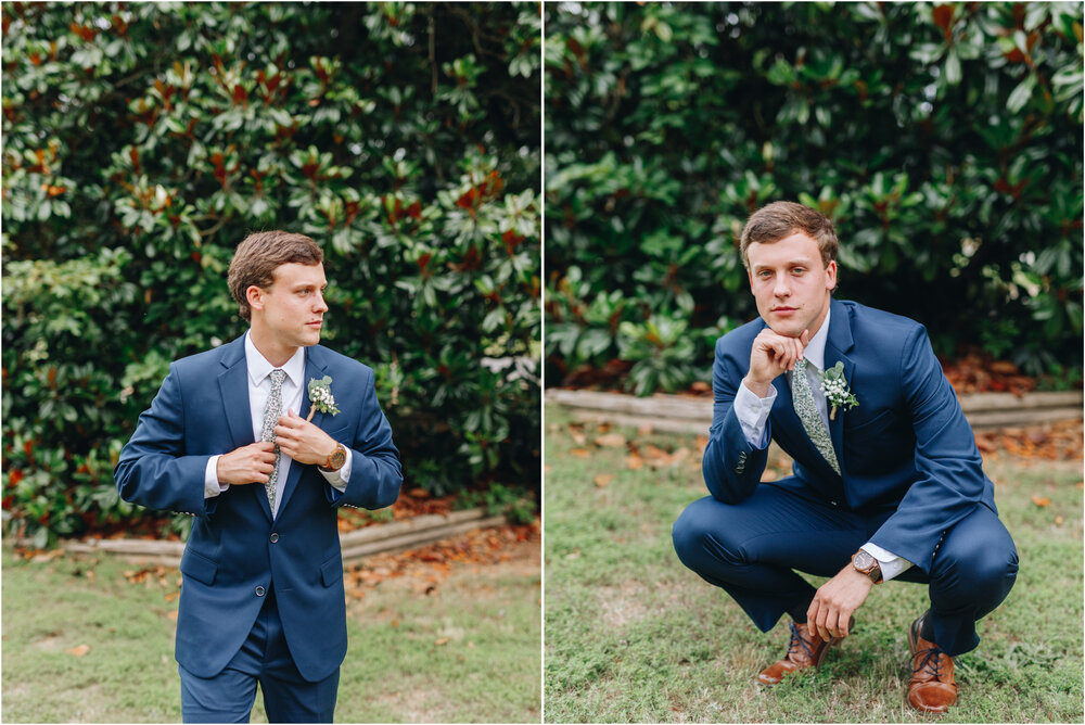 Groom portraits magnolia tree