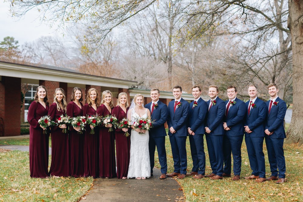 burgundy and navy wedding party portraits
