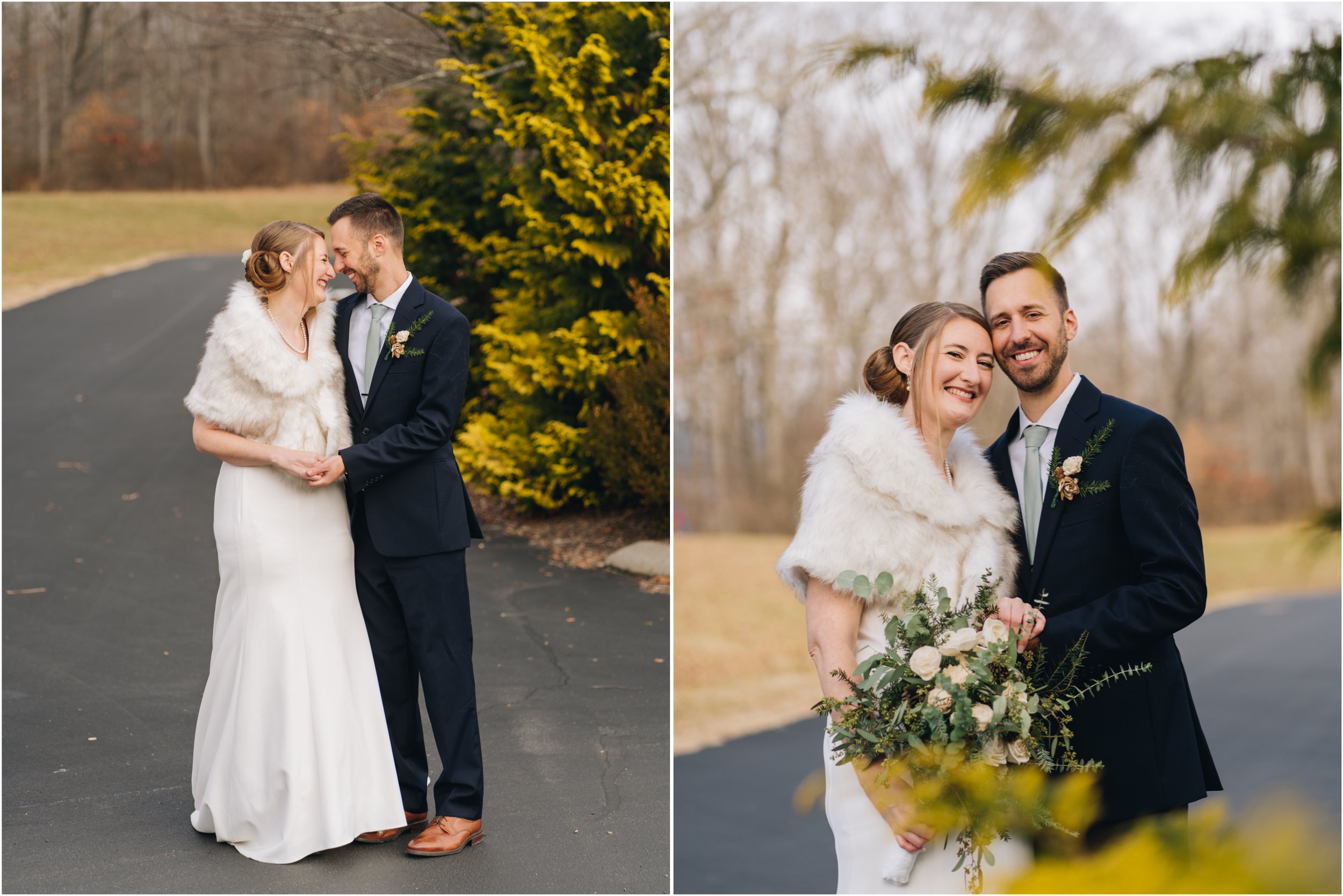 fur shawl bride and groom portraits