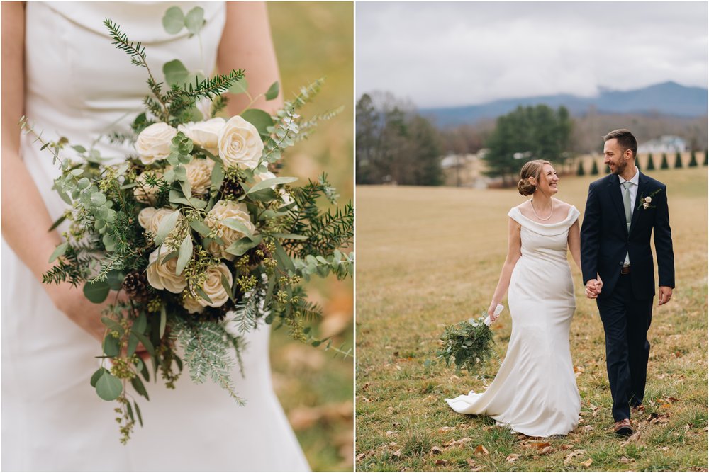 DIY cream and green wedding bouquet