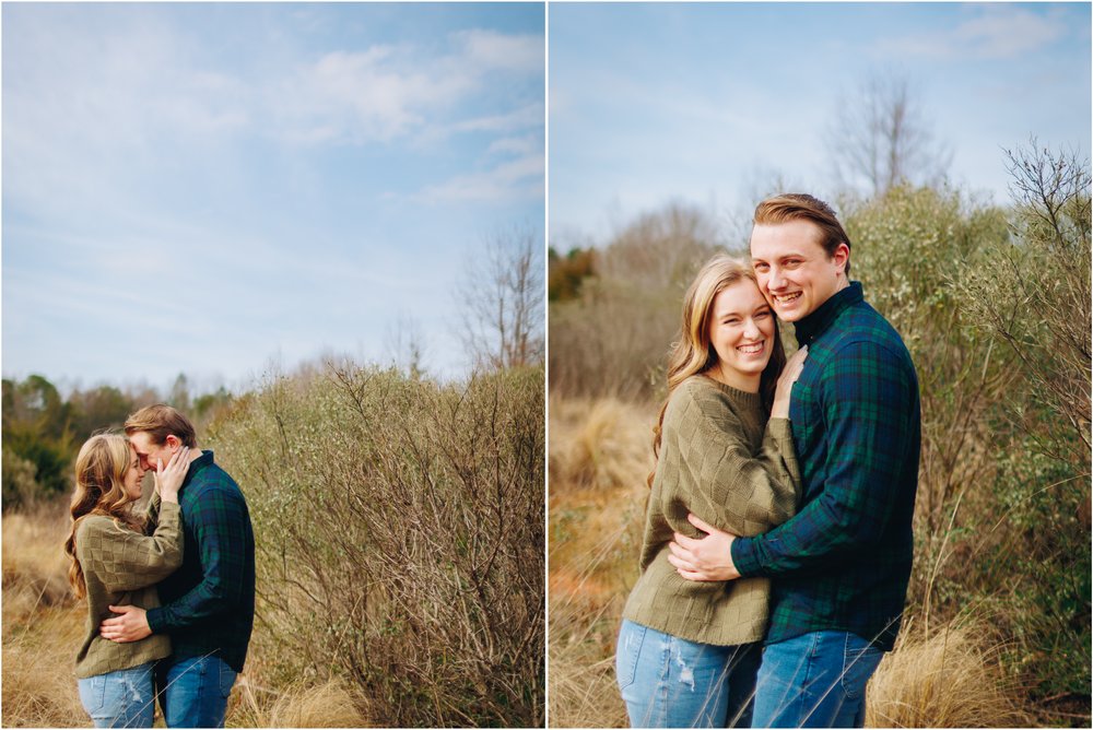 Engagement portraits in a field