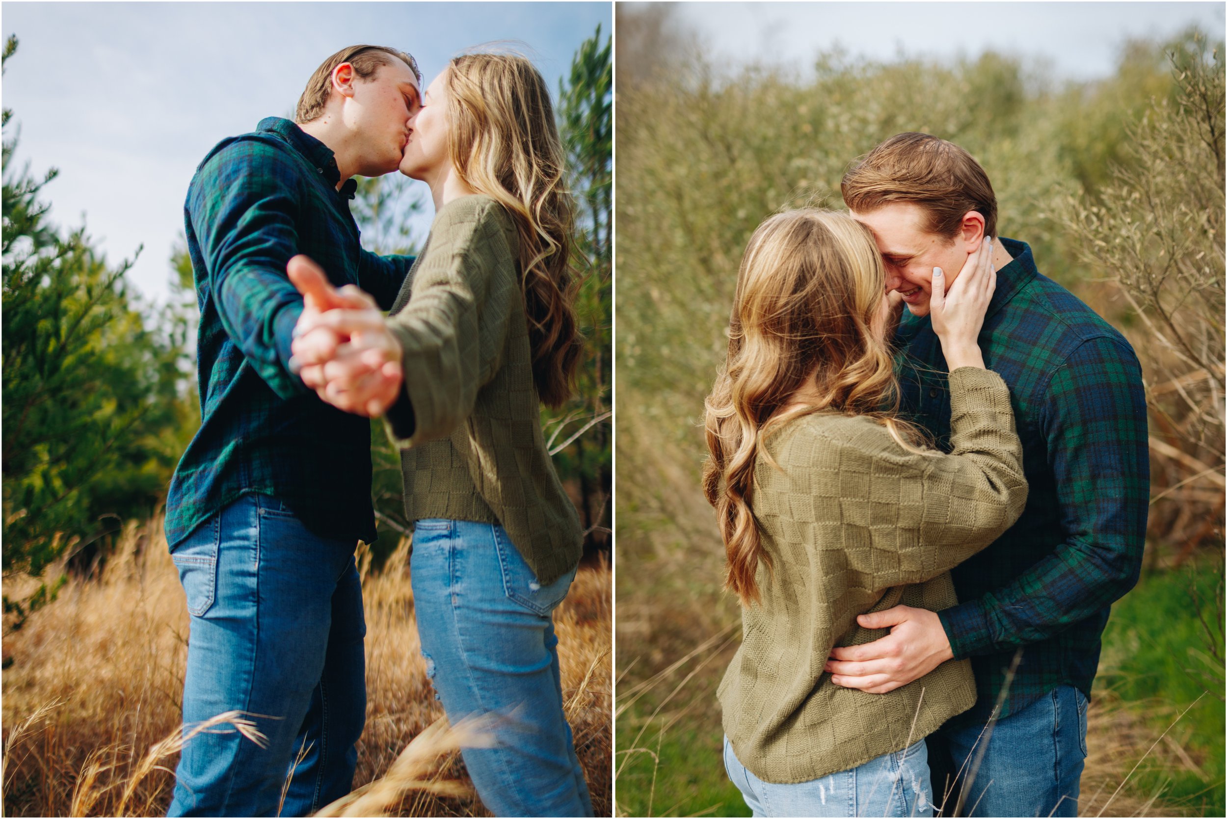 Colorful winter engagement portraits