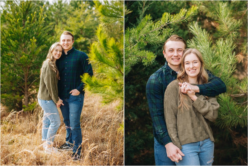 winter engagement portraits in the woods