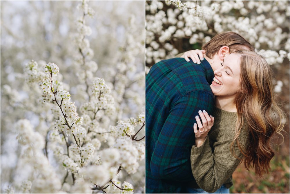 joyful engagement portraits with flowers