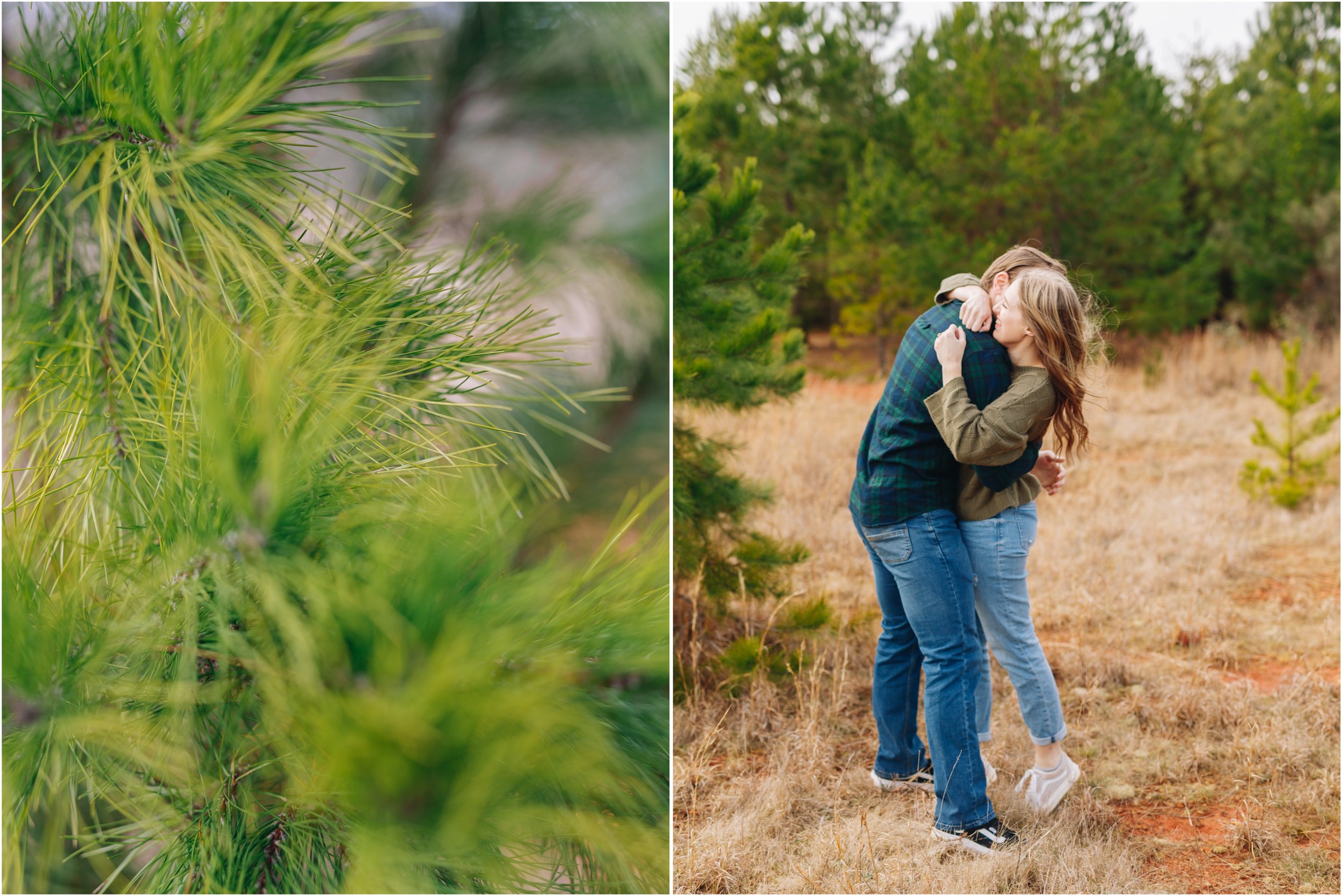 joyful engagement portraits in the woods