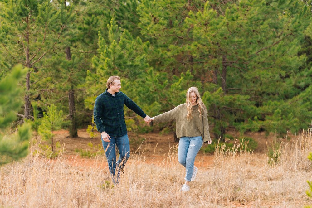 Engagement portraits in pine trees