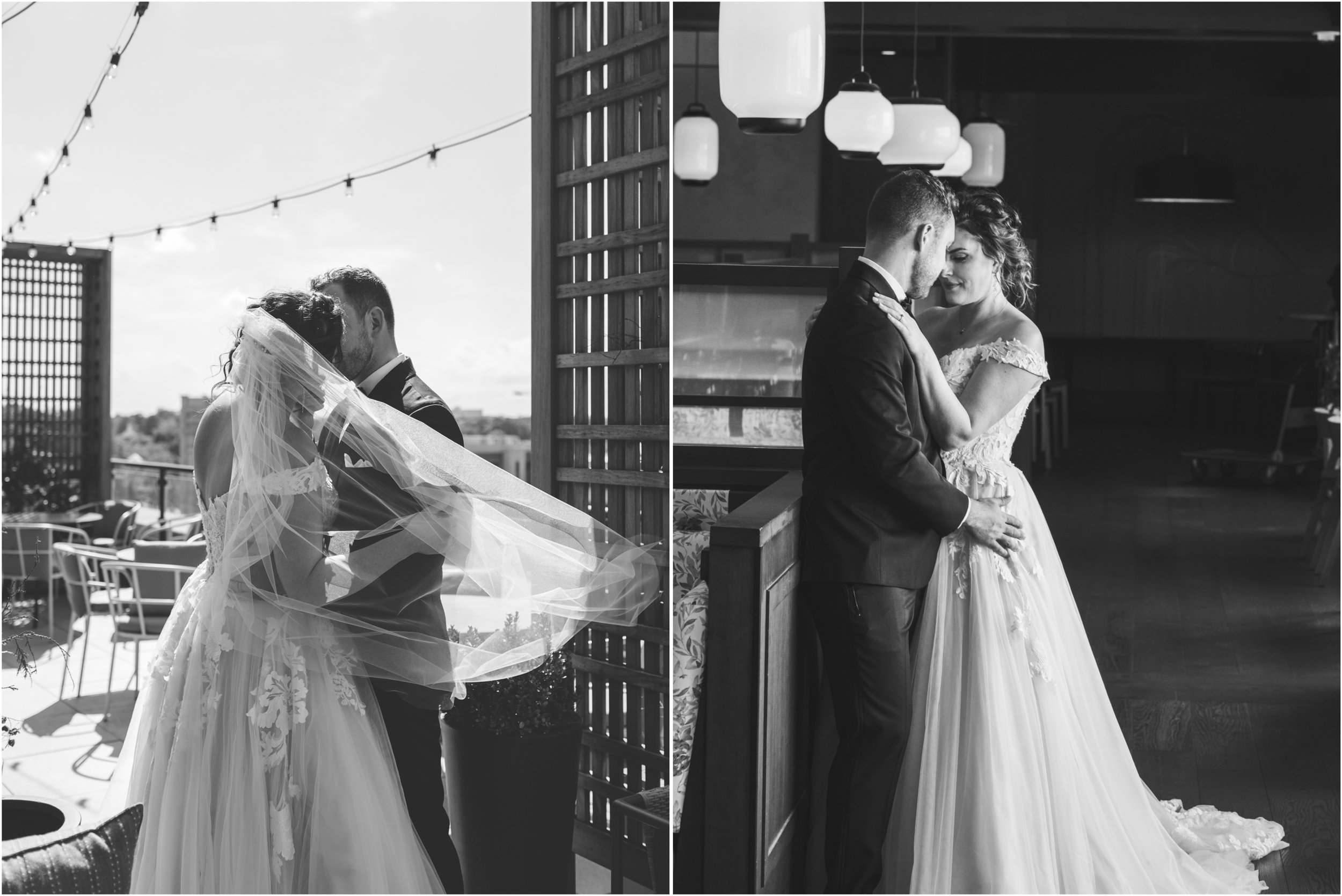 Rooftop terrace bride and groom portraits