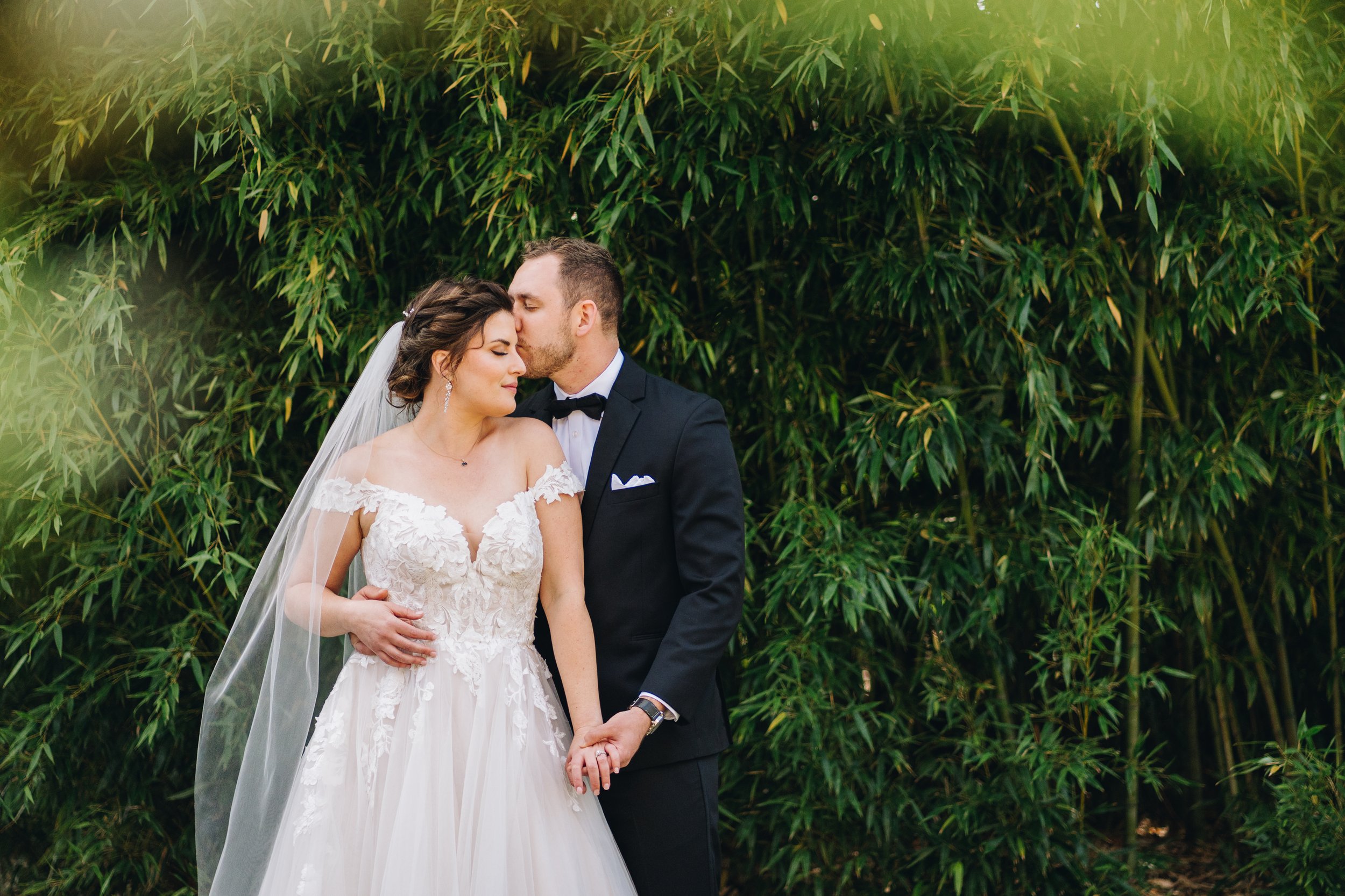 Bamboo wall wedding portraits