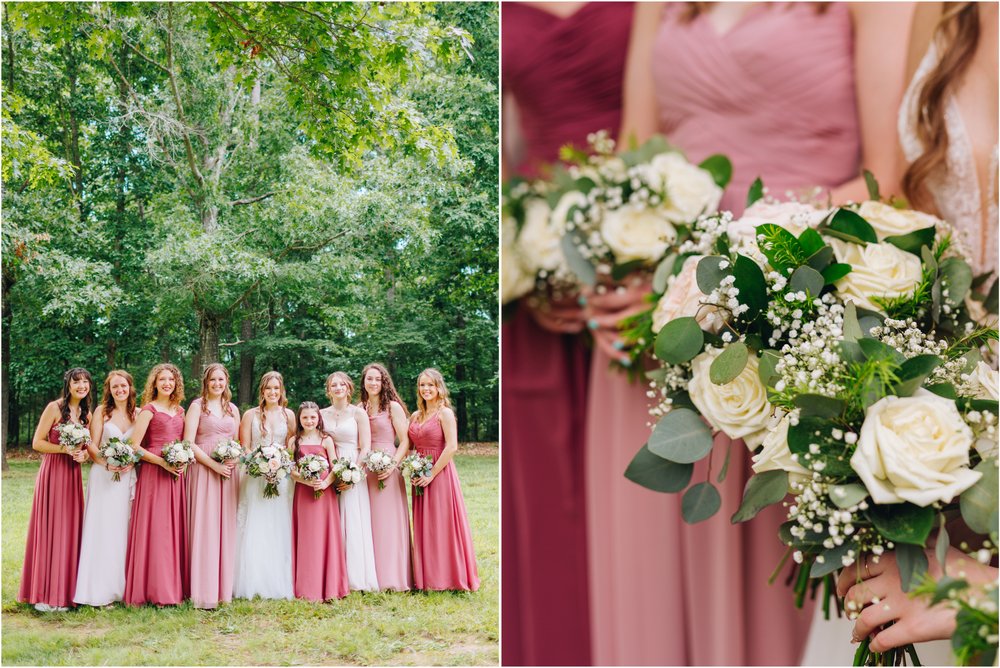 pink, blush, and mauve bridesmaids dresses