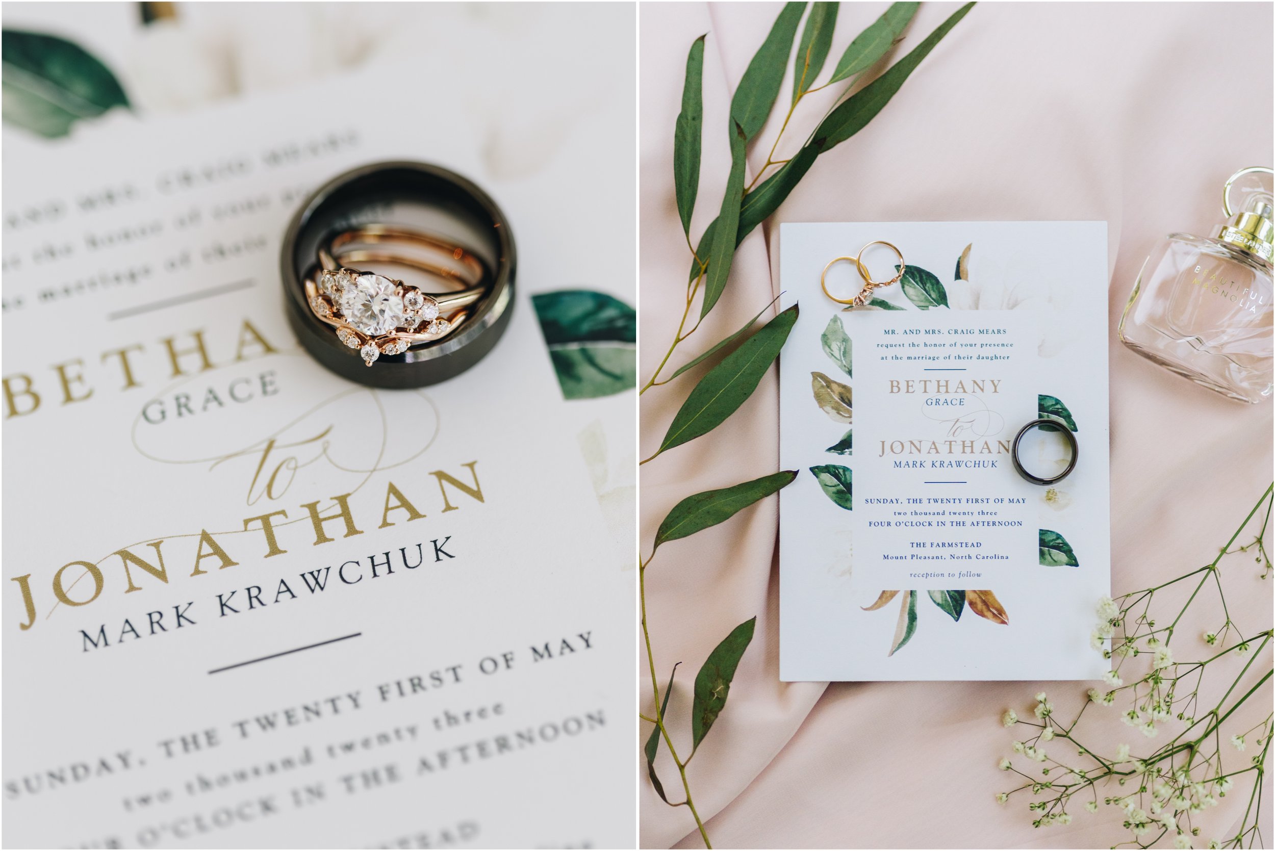 Blush wedding, invitation suite, ring photos