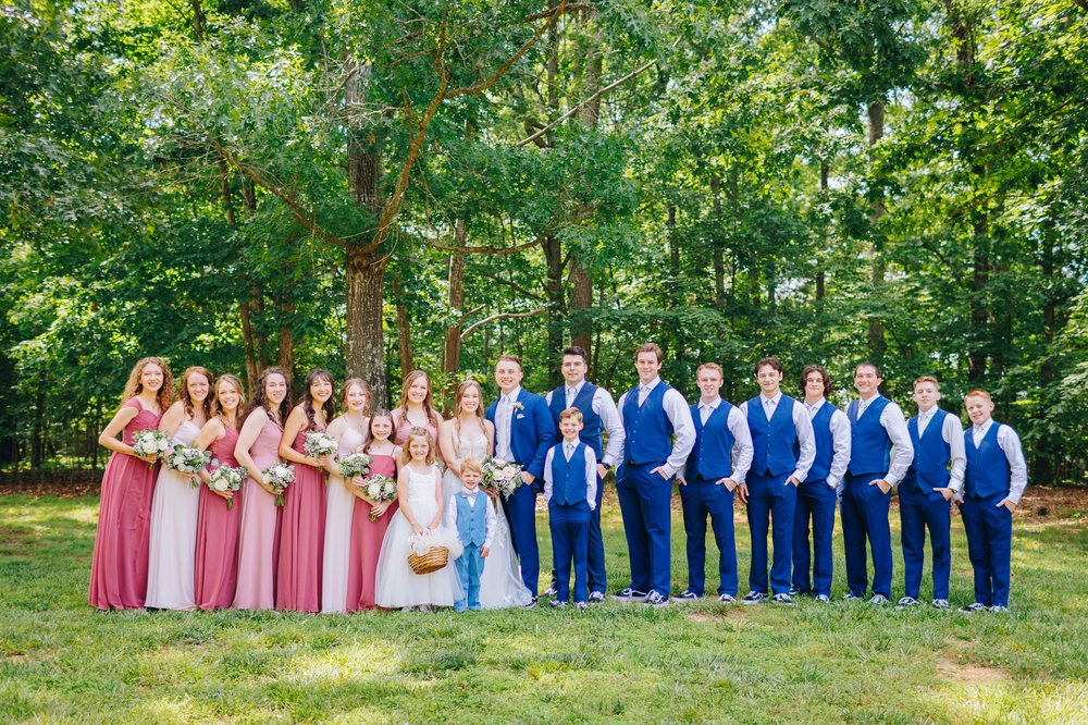 wedding party portraits pink and blue