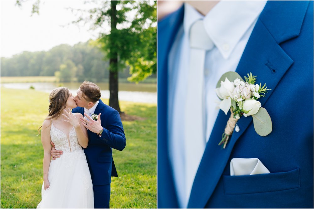 fun wedding portraits with blue suit