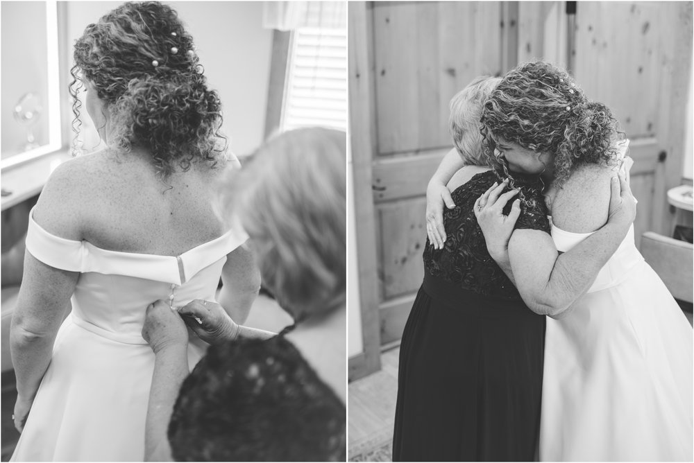 bride getting ready with mom