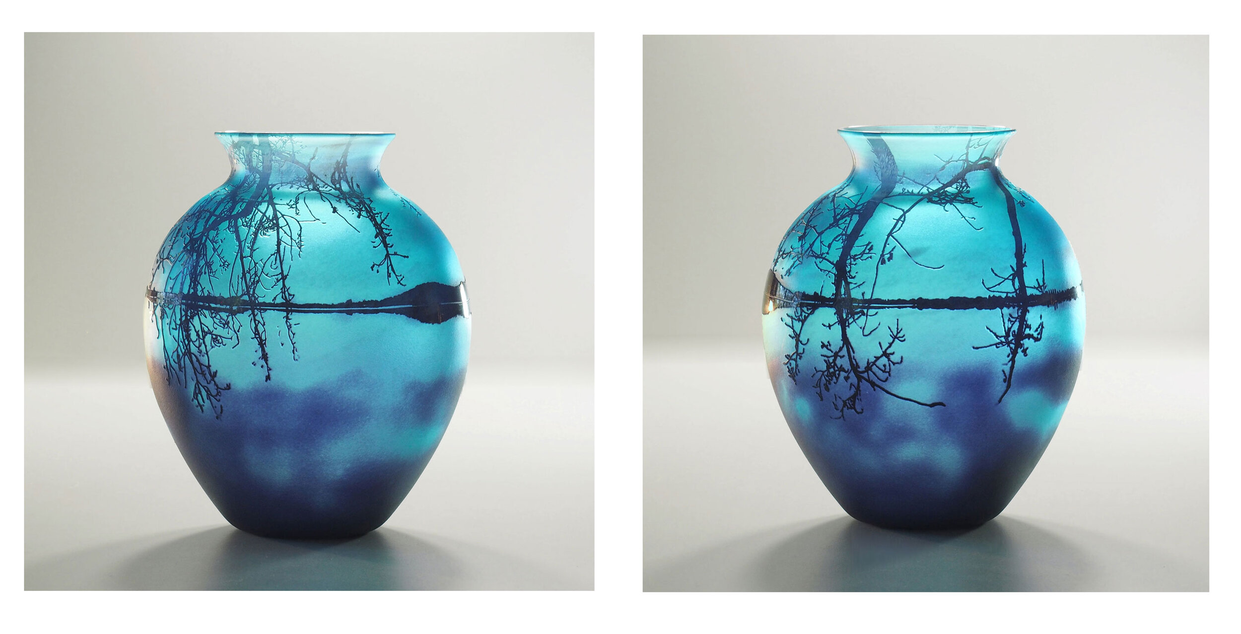 Blue Lake Burley Griffin vase. Front and back.