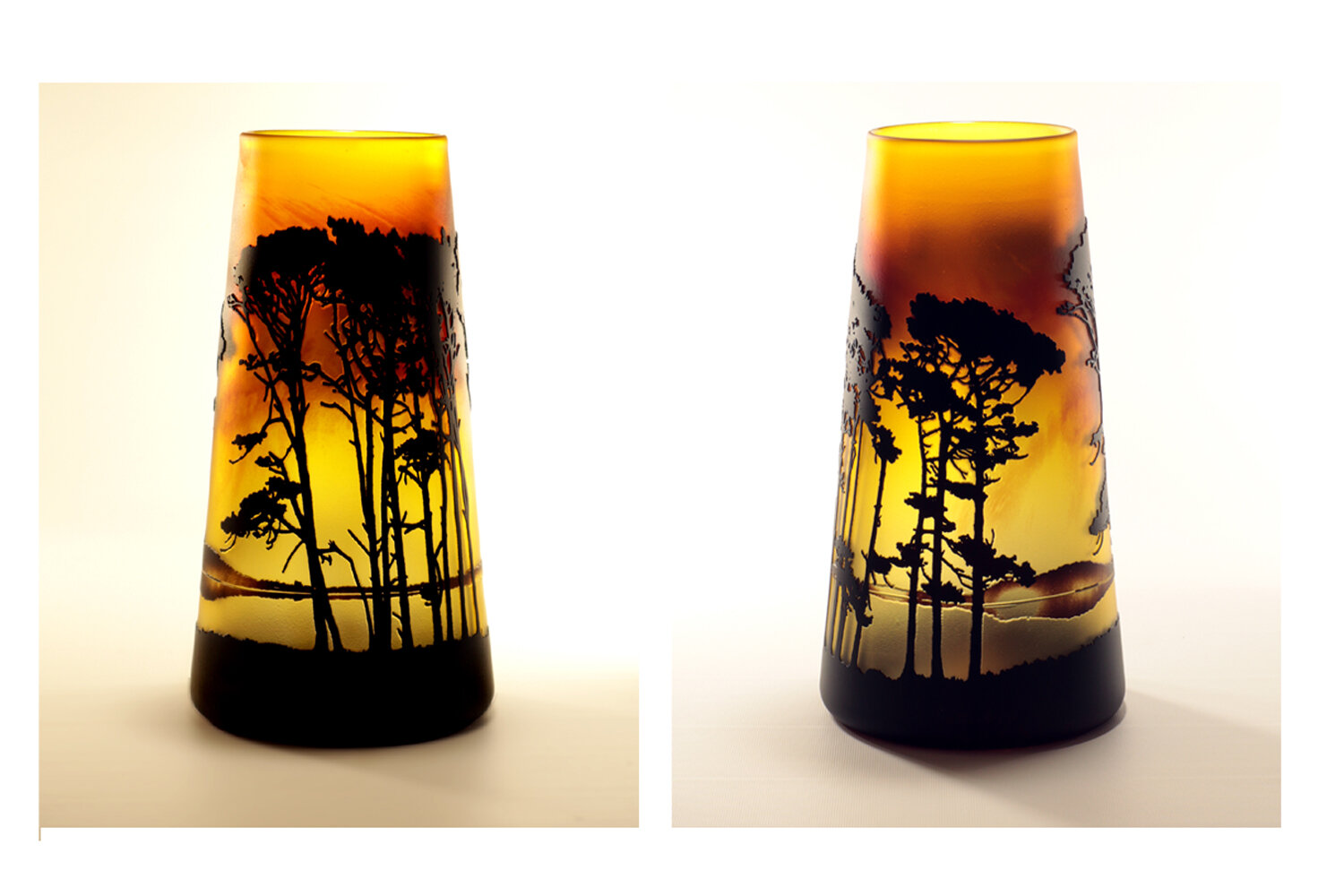 Gold Pines with Lake vase. Front and back.