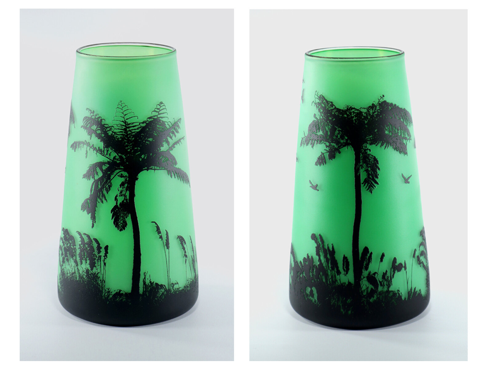 Green Ponga vase. Front and back.