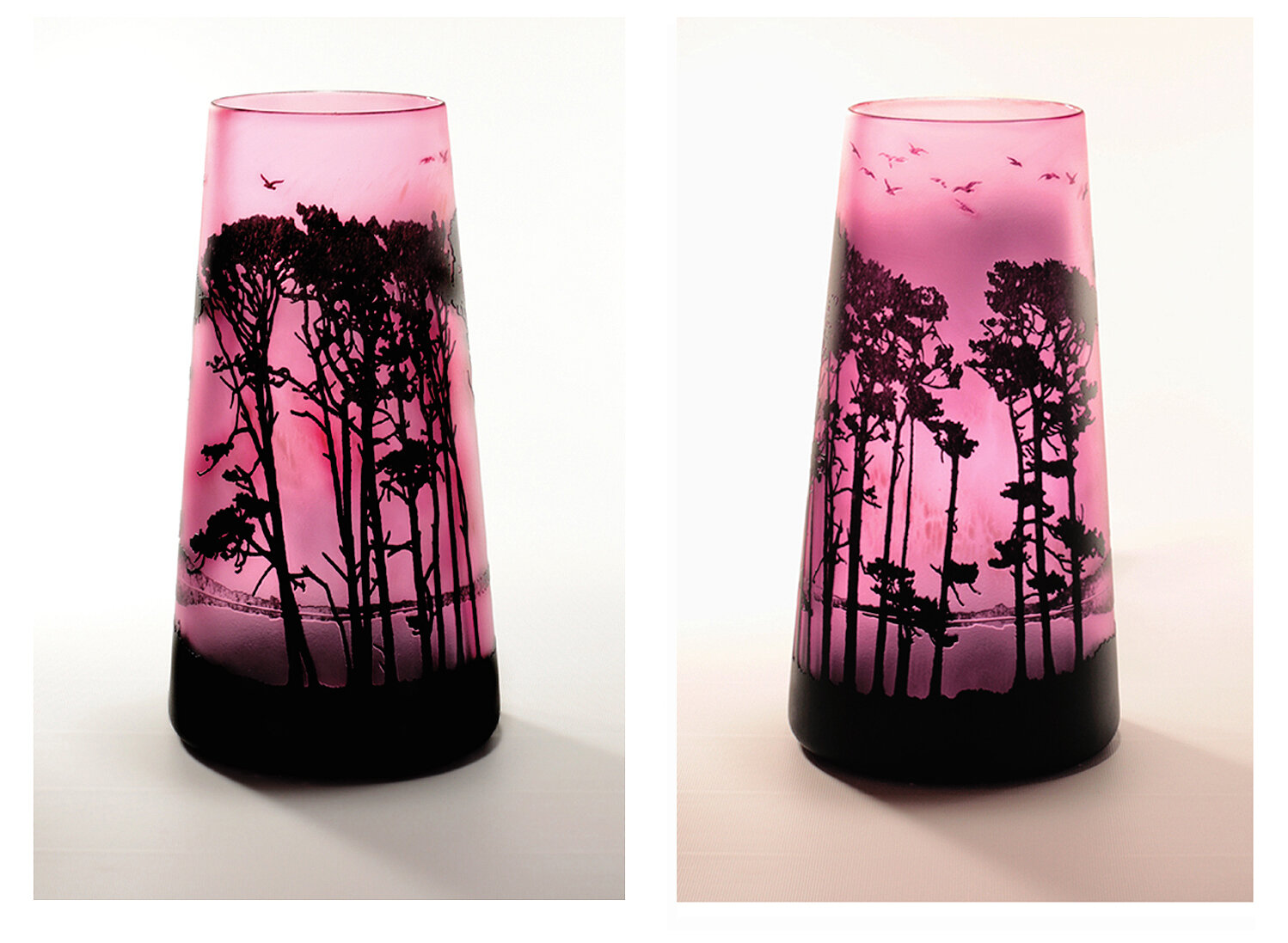 Ruby Pines with Lake vase. Front and back.