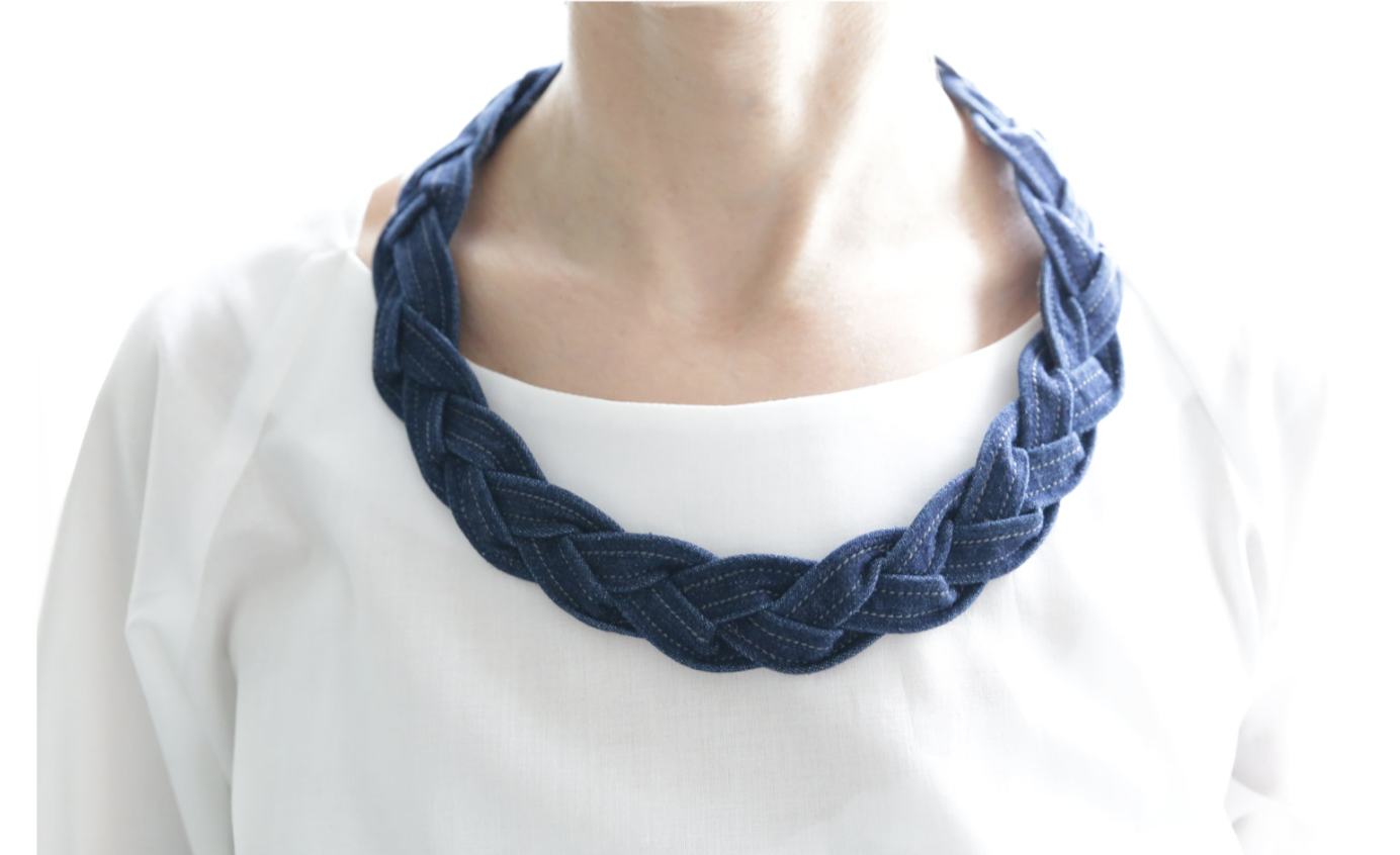 Plait Necklace Plait necklace is made of stretch cotton denim.