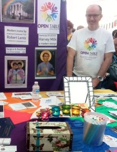 Richard on the Open Table community stall at Liverpool Pride