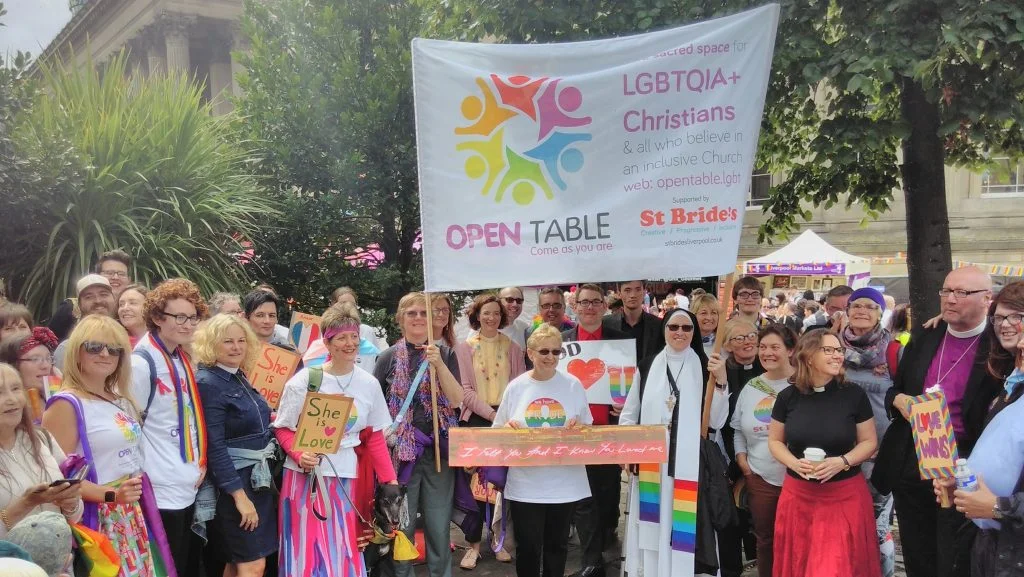 Bishop Paul (right) with members of Open Table and friends after the 2017 Liverpool Pride march