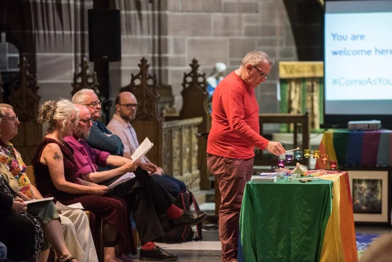 Remembering Michael Causer, his family and his legacy at the Post-Pride service in the Lady Chapel of Liverpool Cathedral, Sunday 29th July 2018, attended by the Bishop of Liverpool.