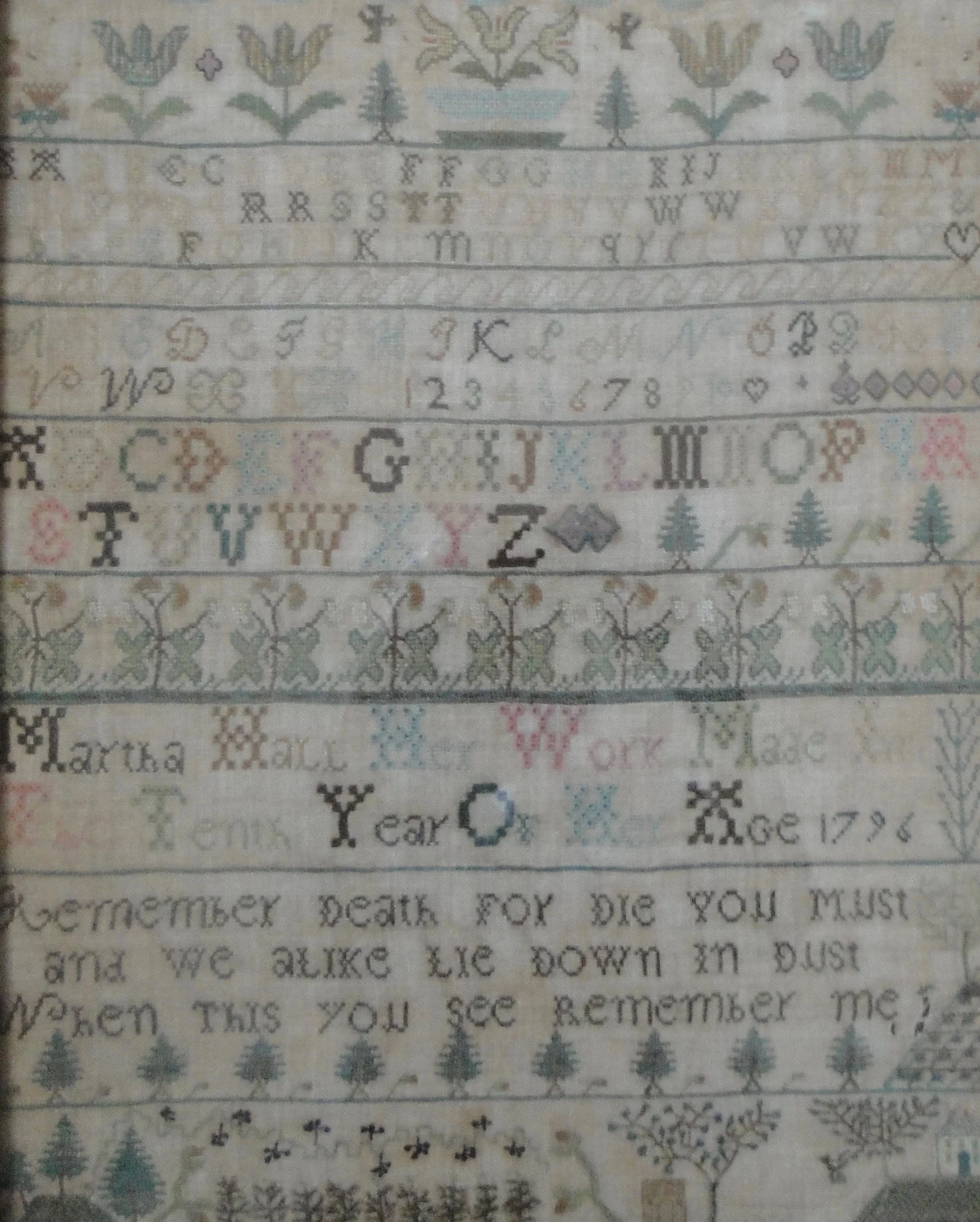 Sampler Made by Martha Hall in 1796 at age 10