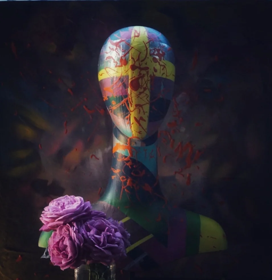  California 2018 | MIXED-MEDIA, ACRYLIC, AEROSOL TINTING, artist’s own rose garden. 