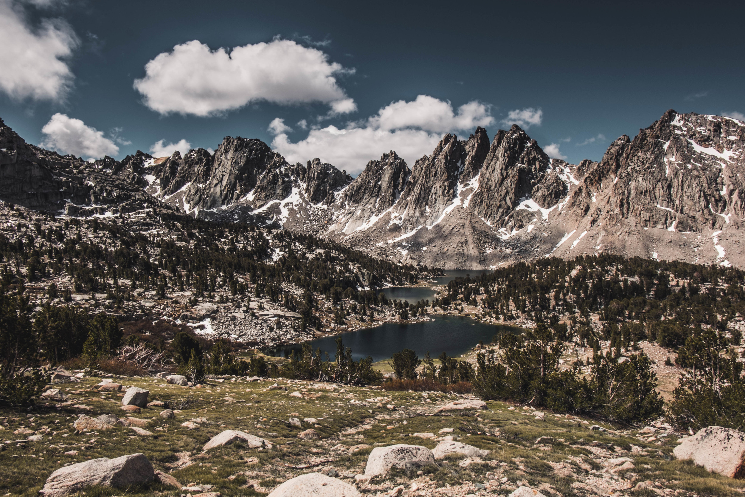  Kearsarge Lake and Pinnacles  |&nbsp; grateful for a clear exit day  