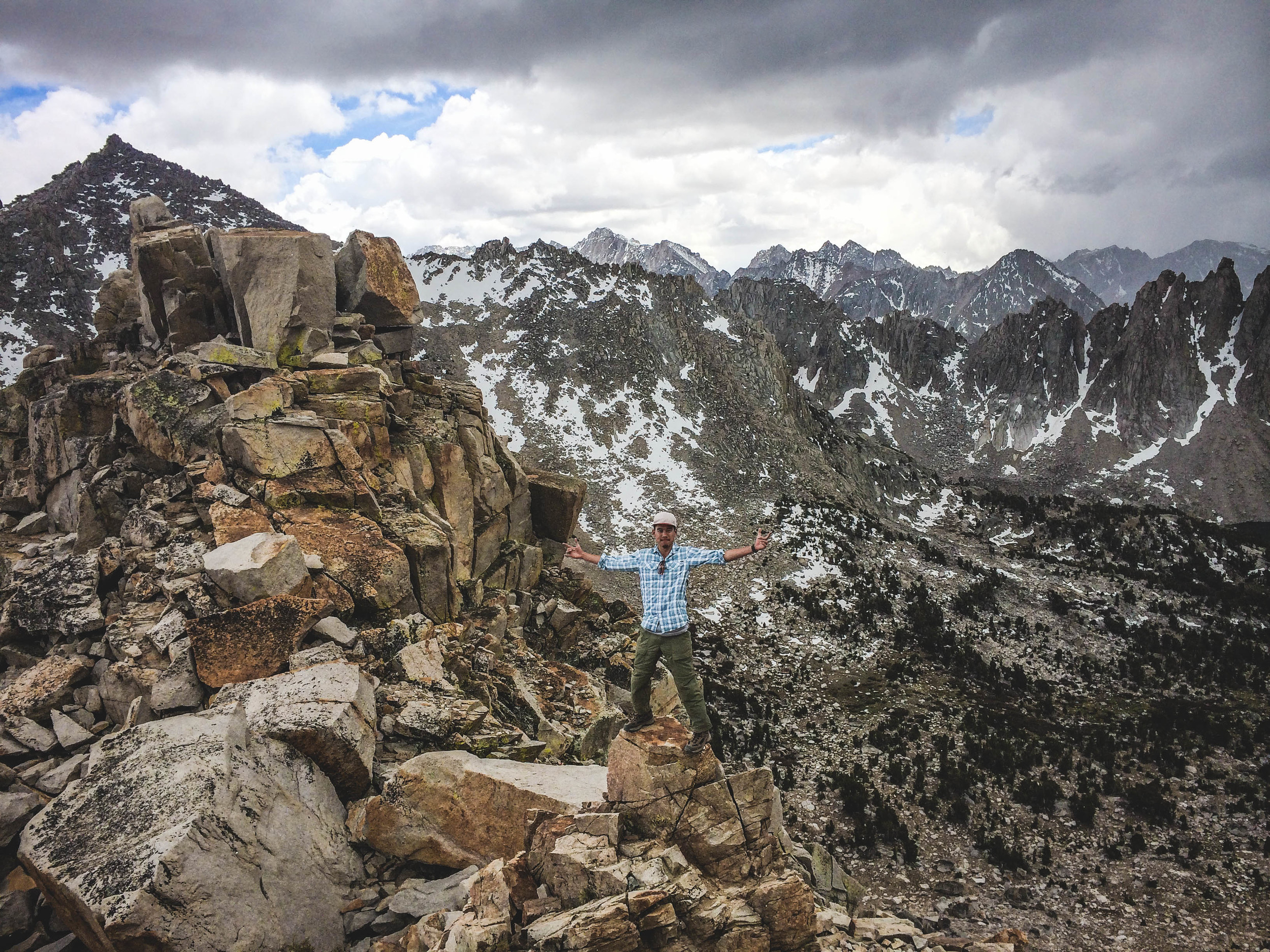   Kearsarge Pass  |  silliness at 11,709 ft.&nbsp; Big Pothole Lake&nbsp; to the left,&nbsp; King's Canyon&nbsp; to the right.&nbsp;  