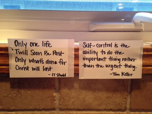  {cards taped above my kitchen sink}