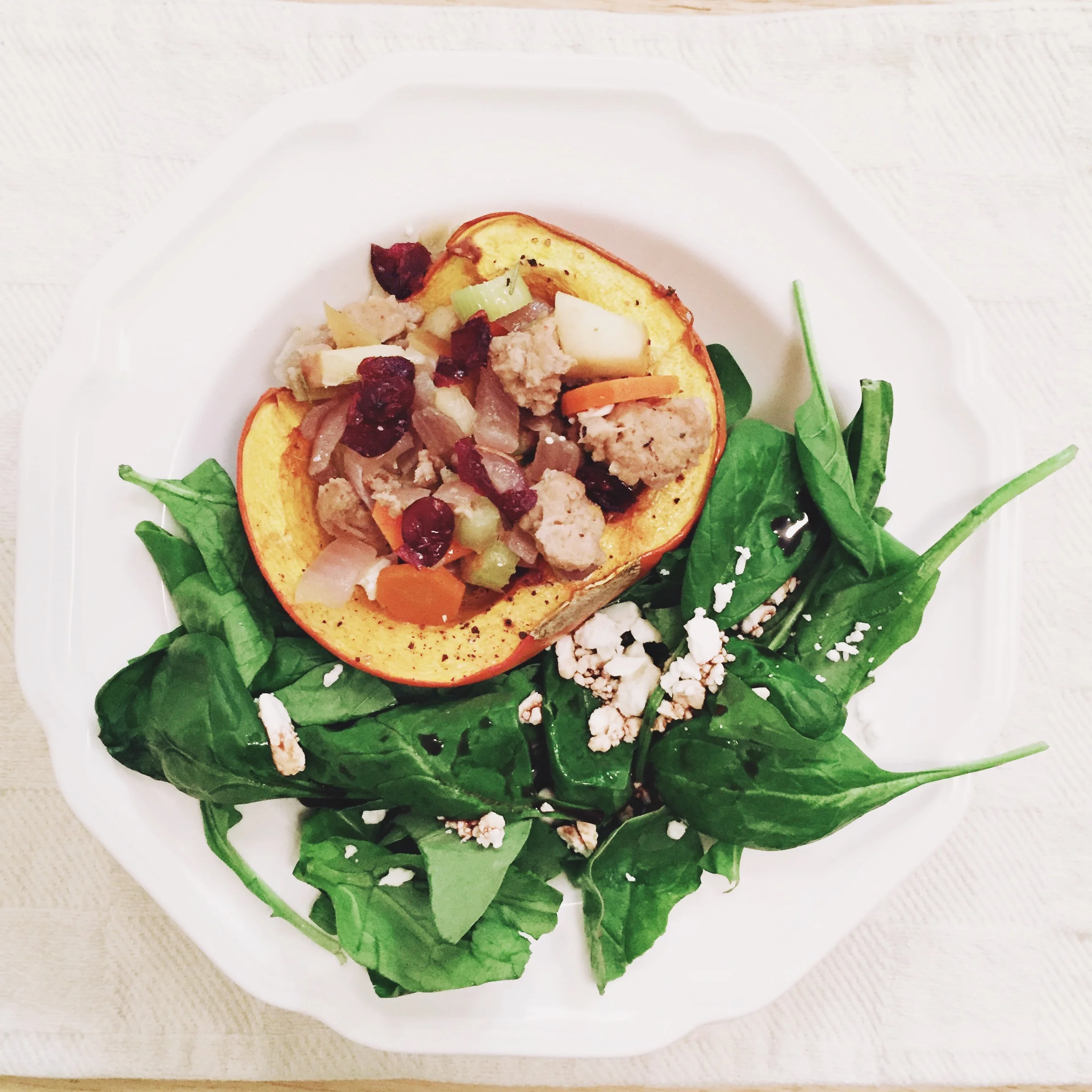 Roasted Squash with Savory Autumn Stuffing