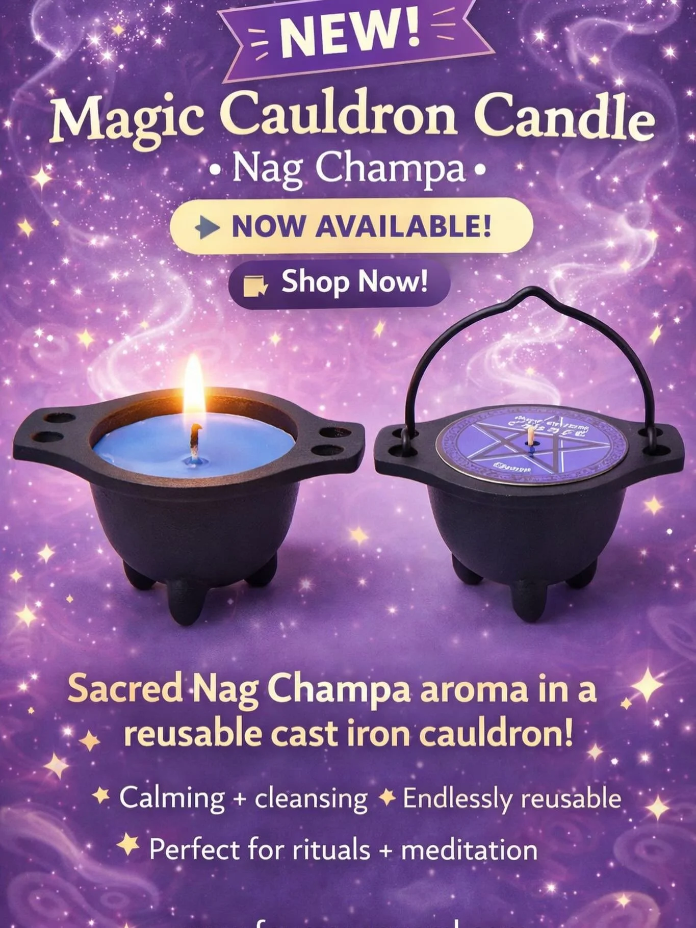 ✨ New! Magic Cauldron Candle &ndash; Nag Champa ✨
Fill your space with calming, sacred vibes and keep the reusable cast iron cauldron for your rituals when the candle is done. 🔮🕯️
Now available at fourseeapparel.com ✨

#foursee #fourseeapparel #nag