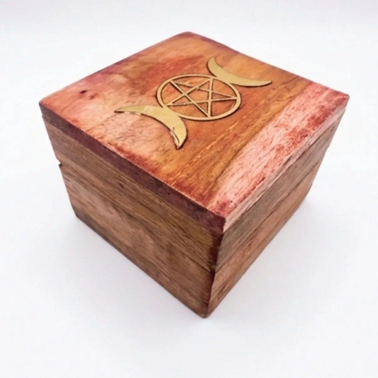 Acacia Triple Moon Pentagram Box – Velvet Lined with Brass Inlay