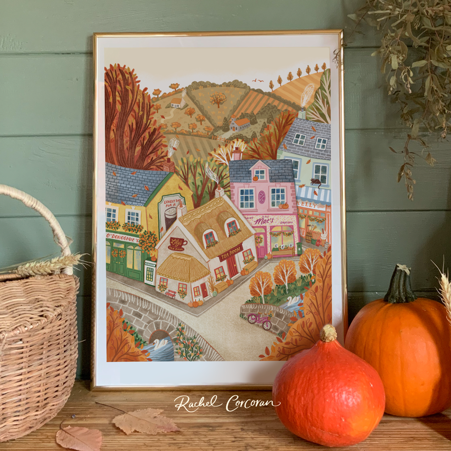 An Emerald Autumn | Colourful Irish Village Print by Rachel Corcoran