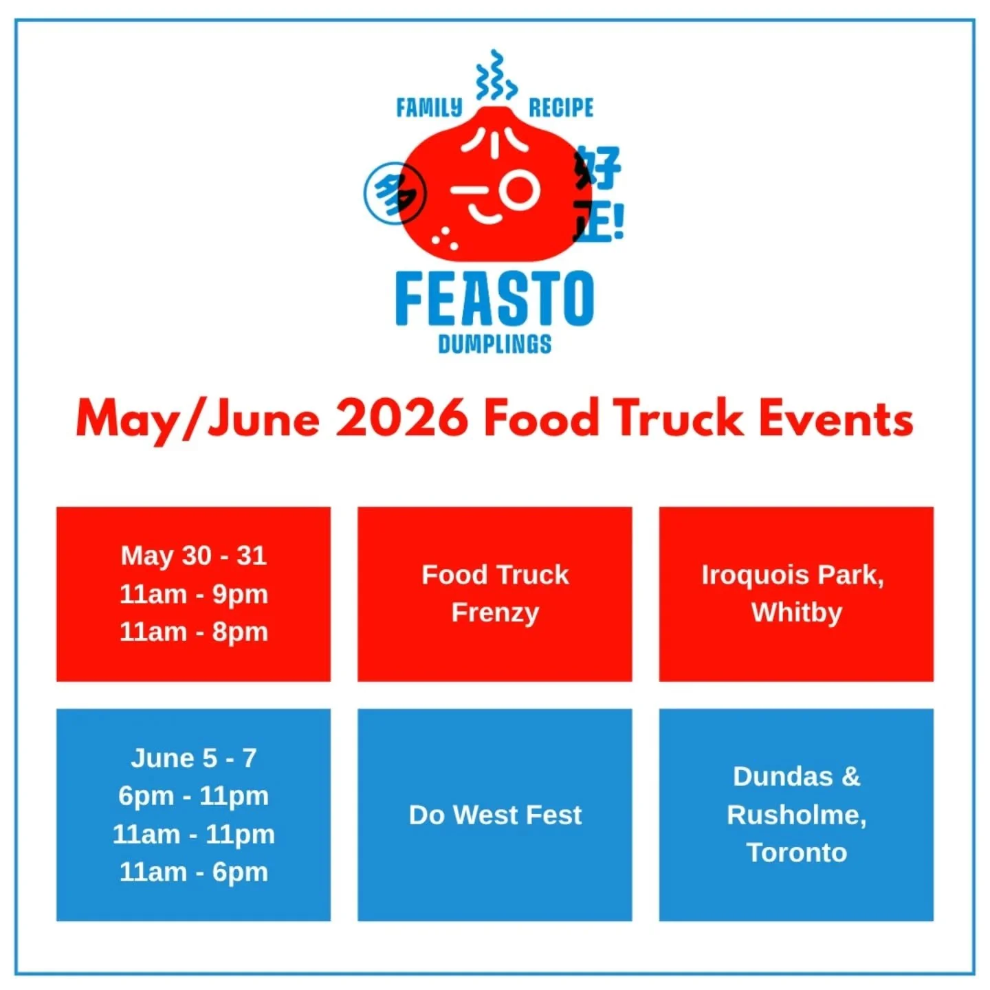 @food_truck_frenzy_whitby was our first event ever 11 years ago!!
See y'all this weekend at Iraquois Park for some 🥟 ☀️