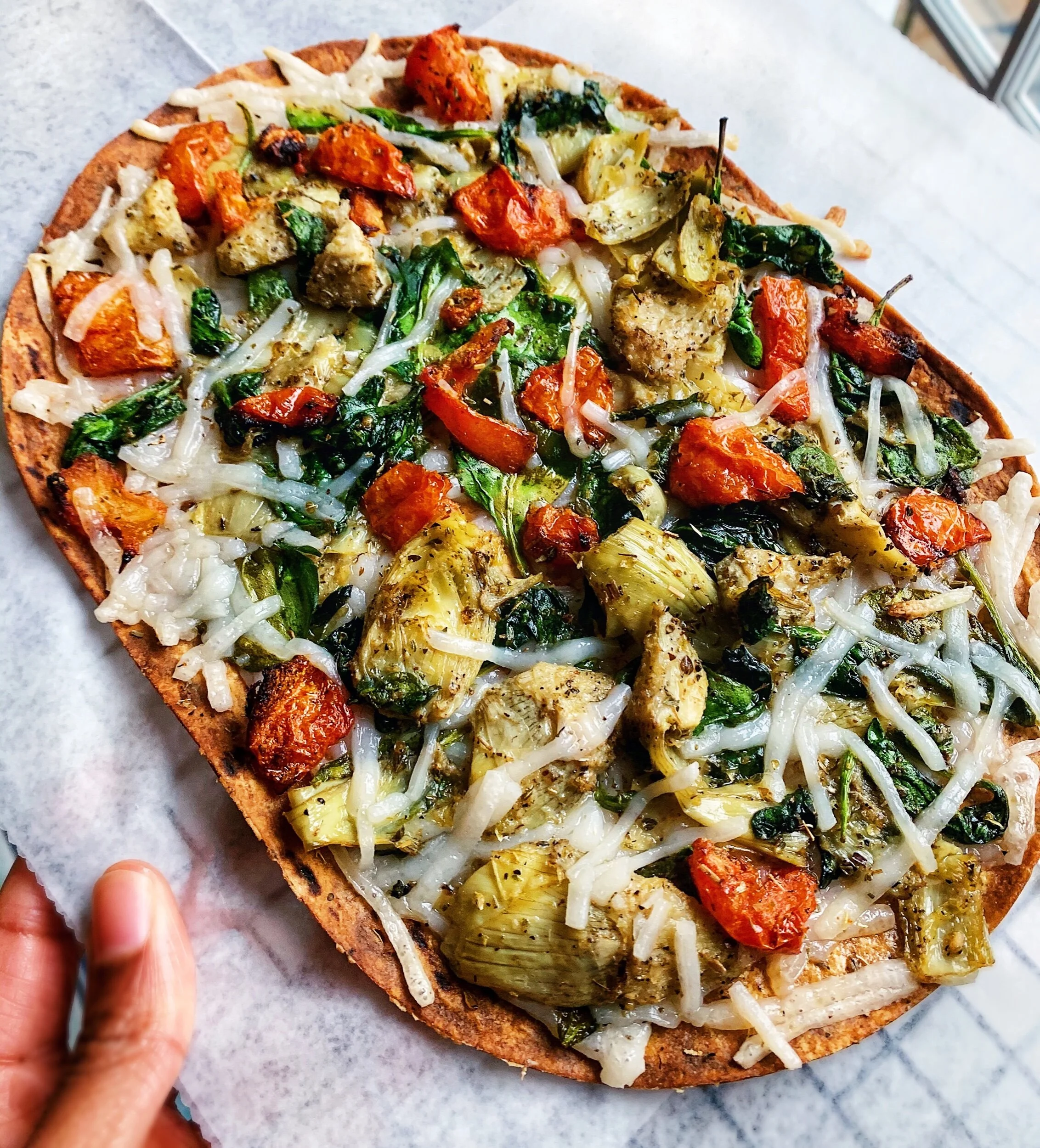 Spinach &amp; Artichoke Flatbread Pizza (Vegan Cheese Review)