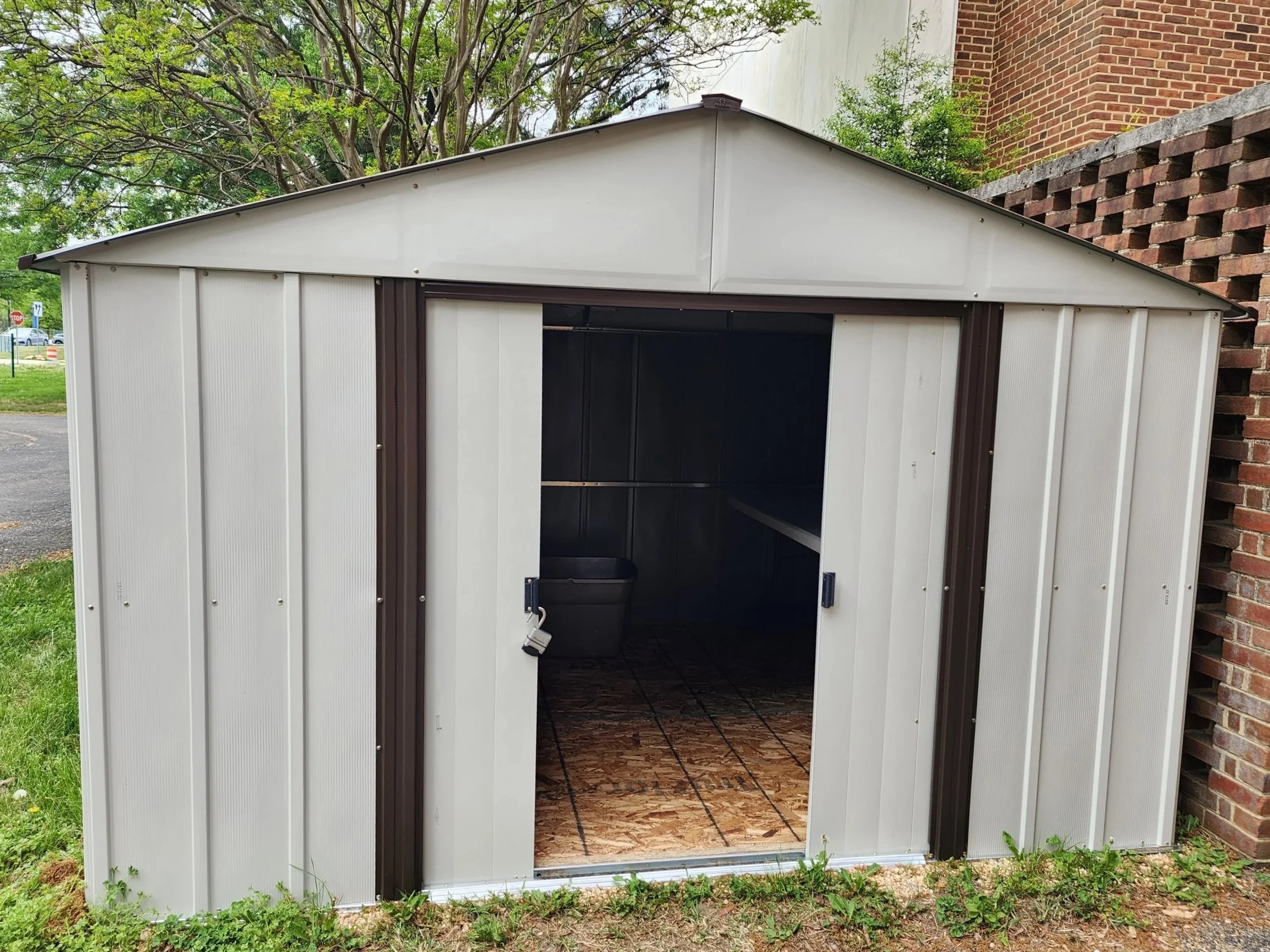 Empty shed where the food bank stores all non-perishable items.