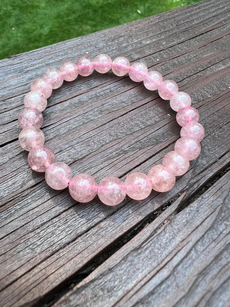 Hand-Beaded Natural Stone Strawberry Crystal Bracelet — Frugal