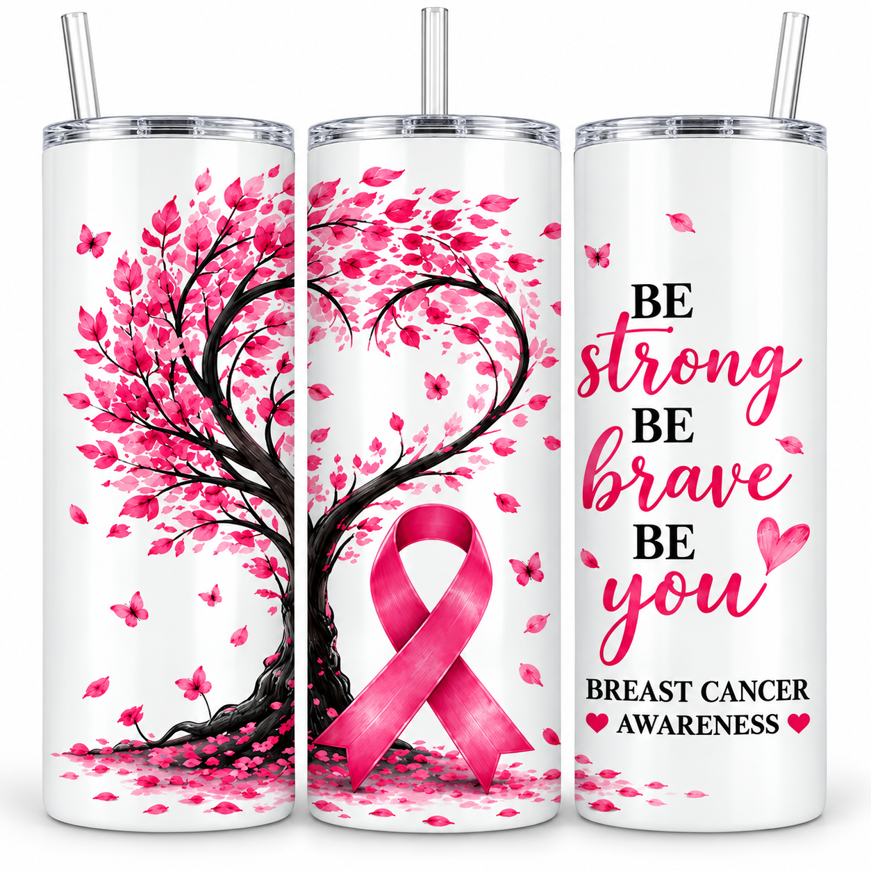 Three pink breast cancer awareness tumblers.png