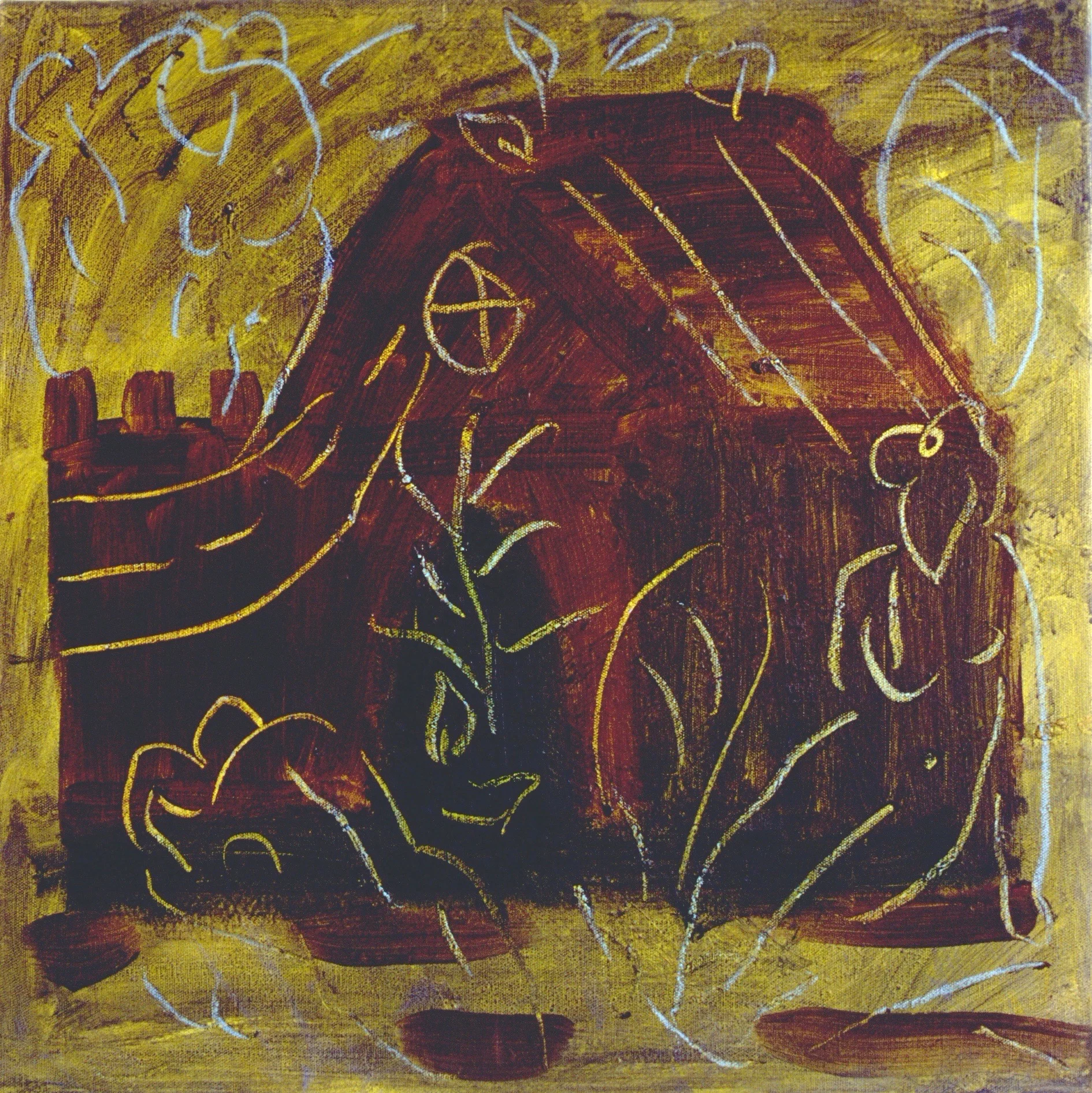 ANY GIVEN HOME, 1985 Acrylic, oil pastel on canvas 24 x 24 inches (60.96 x 60.96 cm)