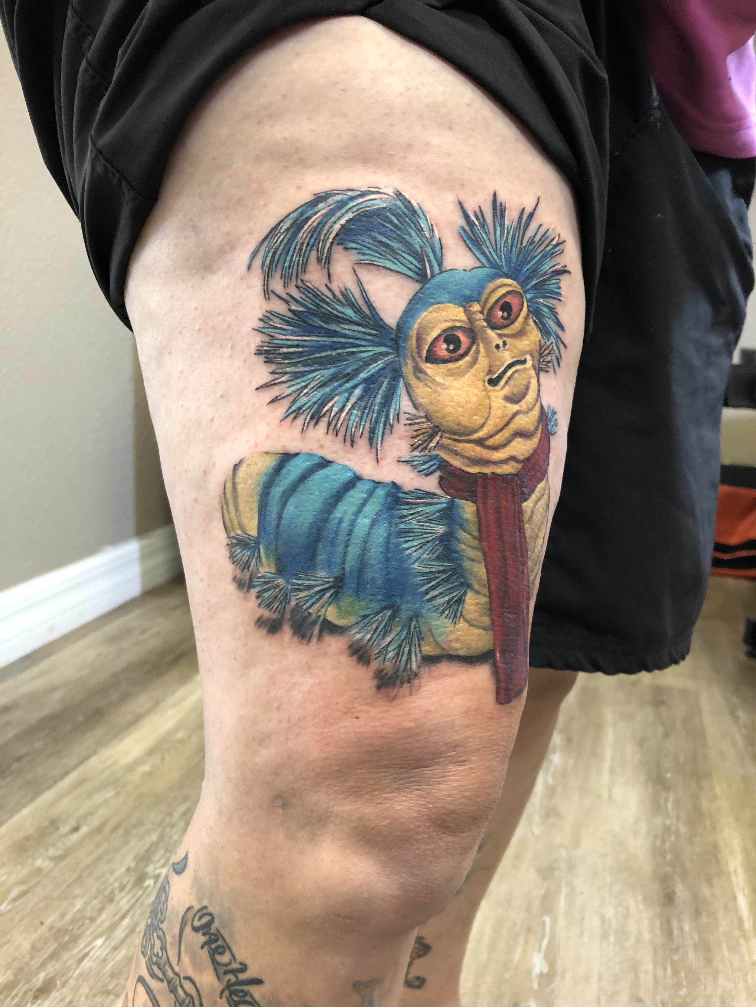 Labyrinth movie worm guy david bowie jim henson fantacy film color arm  tattoo by Jon von Glahn TattooNOW