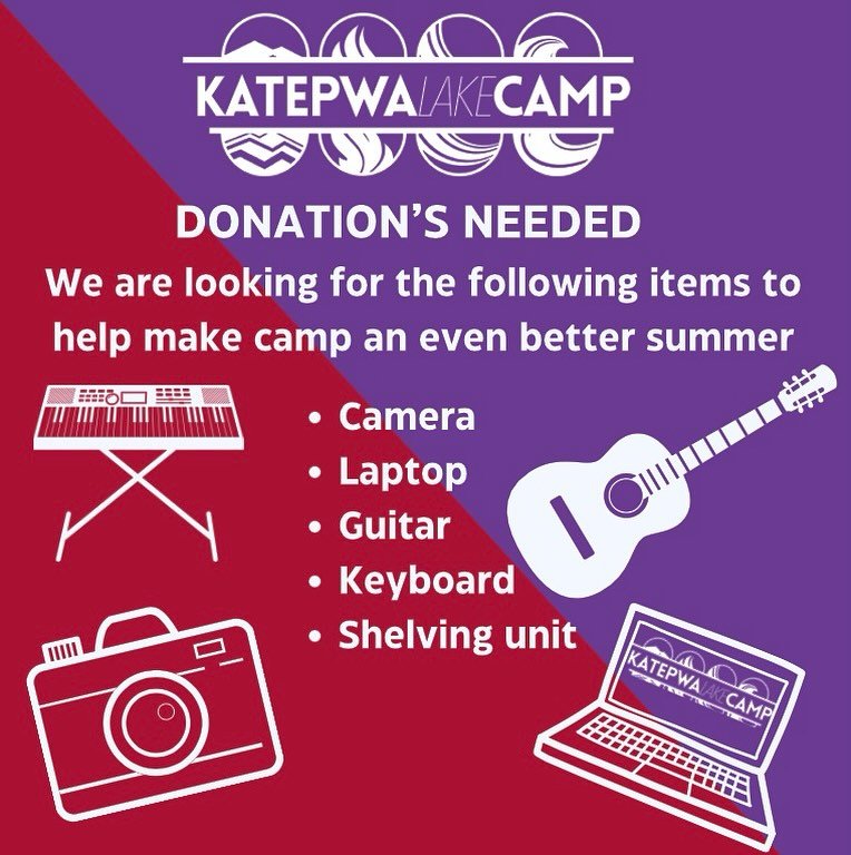 If you or anyone else you know would like to donate any of these items please contact our summer director Olivia at Olivia@katepwalakecamp.com