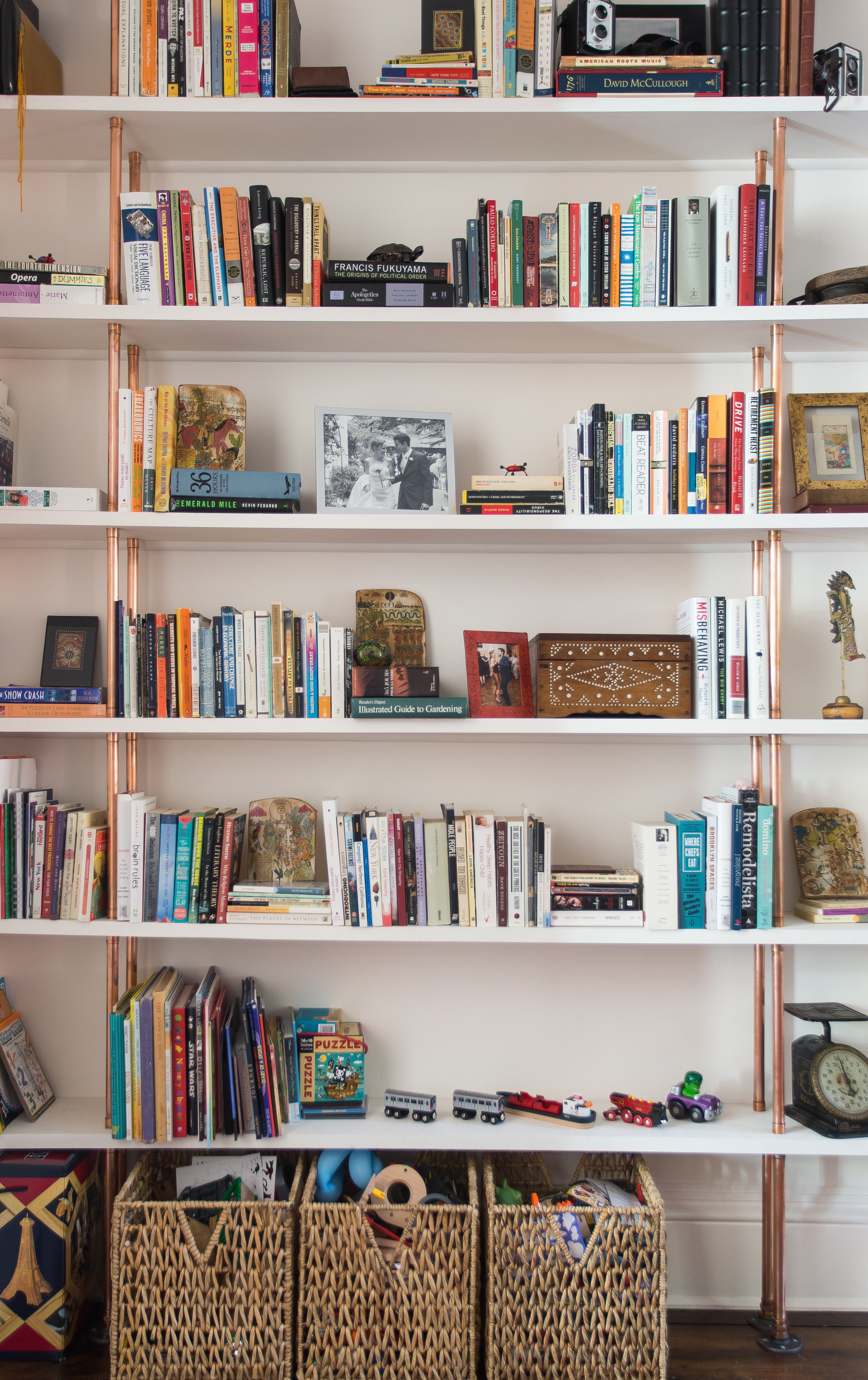 Indigo &amp; Ochre Design Cobble Hill custom copper bookshelves