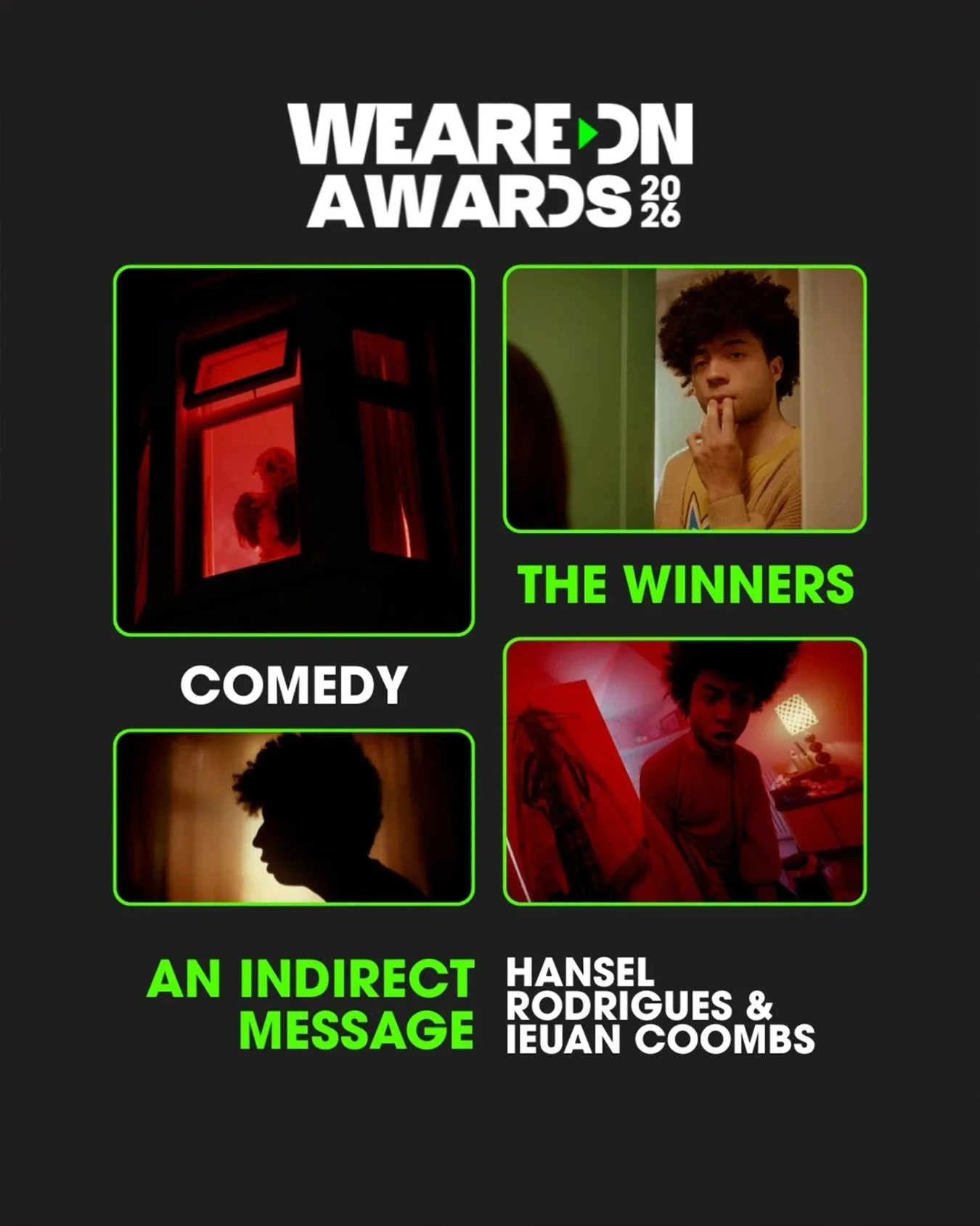 Congratulations to writer / director duo @hansel.rodrigues + @ieuancoombs for winning #bestcomedy for #shortfilm An Indirect Message at @directorsnotes WeAreDN #awards 2026! 

Written and directed by: @hansel.rodrigues + @ieuancoombs 
Supported by @o