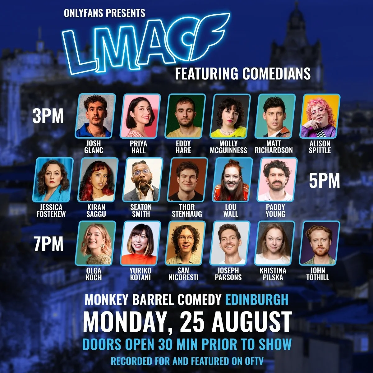 Doing a @onlyfans taping on Monday here in Edinburgh. Come out and laugh alot!