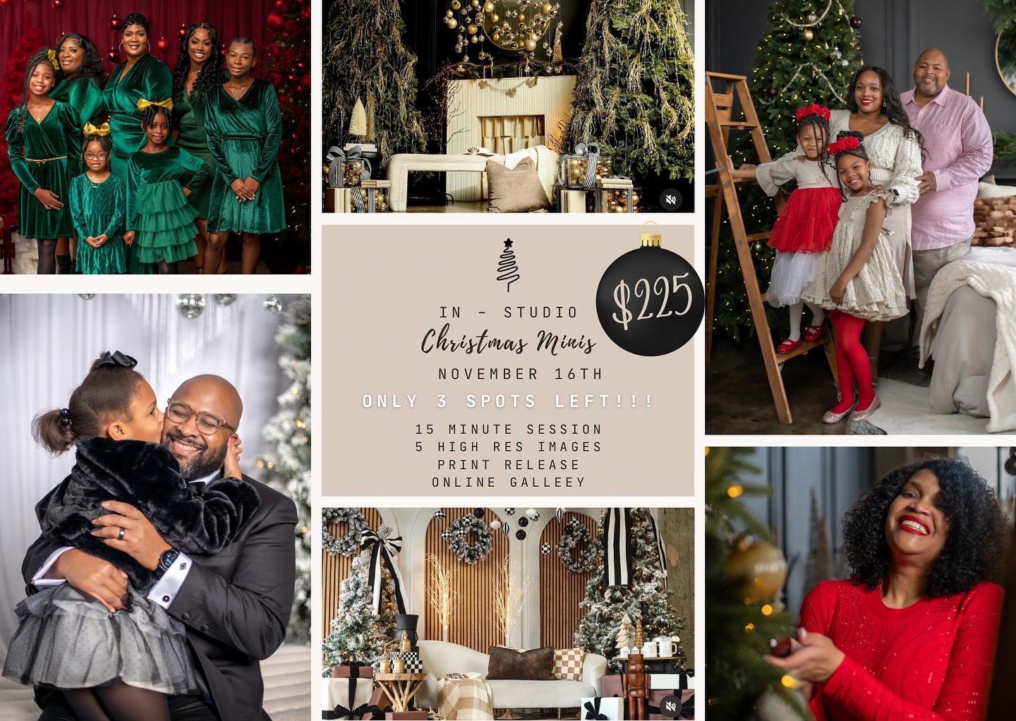 In-studio mini sessions are ONE WEEK AWAY!! two setups, one location. there are ONLY 3 spots remaining!! have your family&rsquo;s holiday memories captured with these amazingly beautiful setups. book your session today. link is in the bio and comment