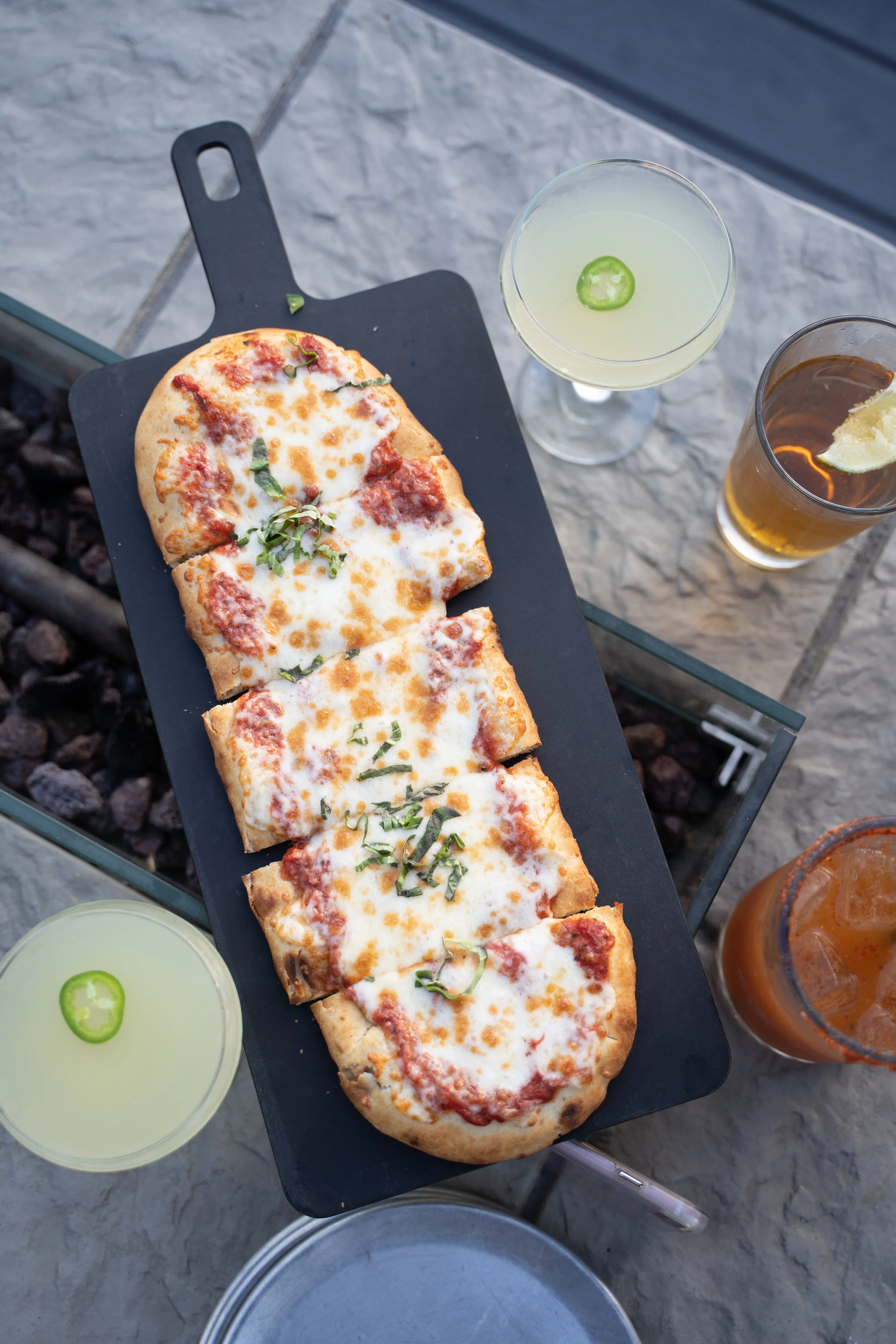 Flatbread Pizza and Hot Lips Cocktail at The Thirsty Merchant
